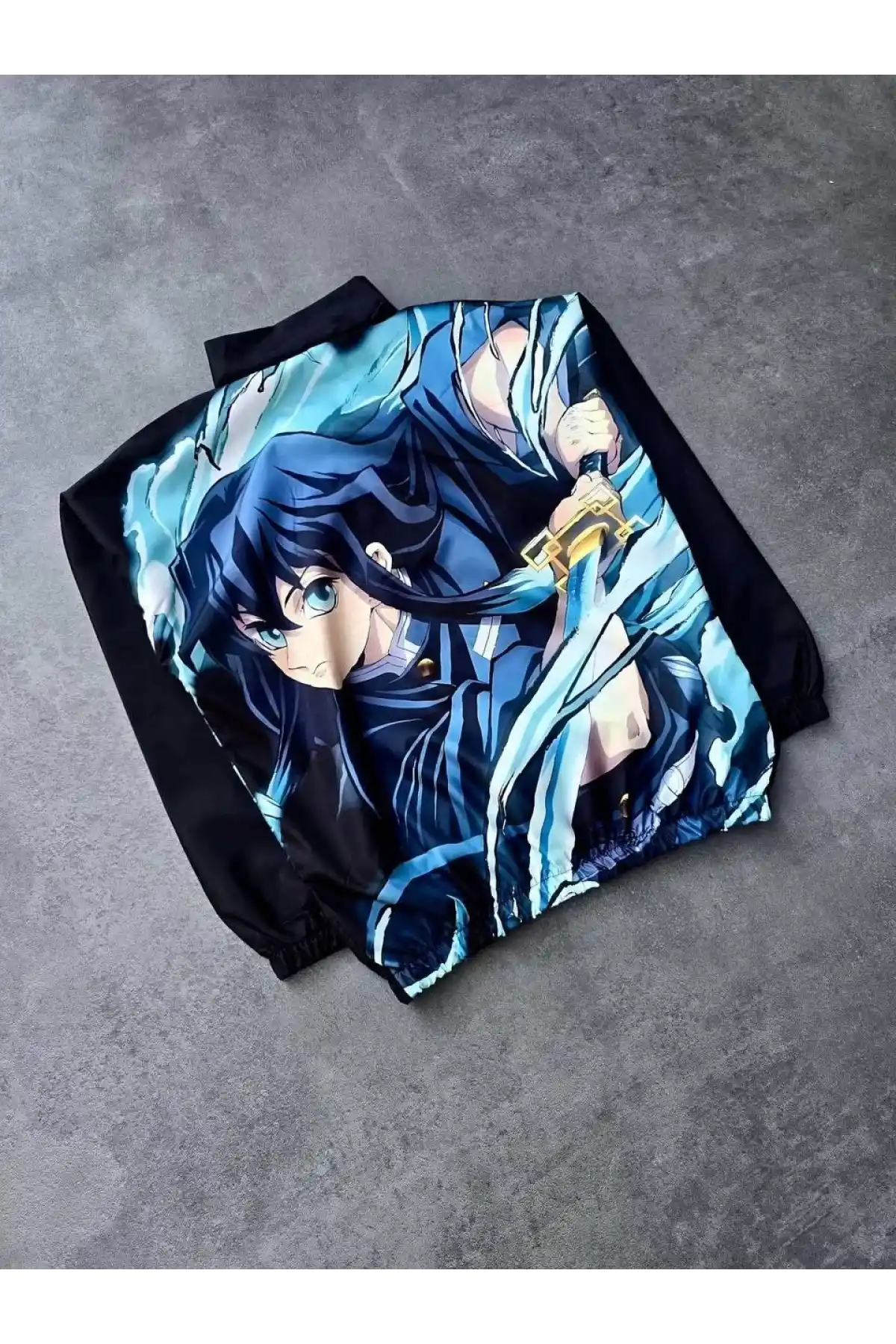 Fermuarlı Dijital Baskılı Rüzgarlık - Siyah