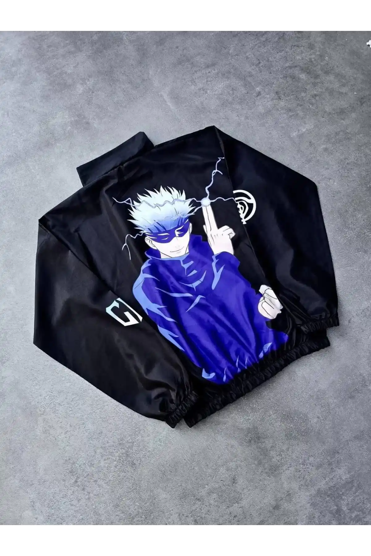 Fermuarlı Dijital Baskılı Rüzgarlık - Siyah