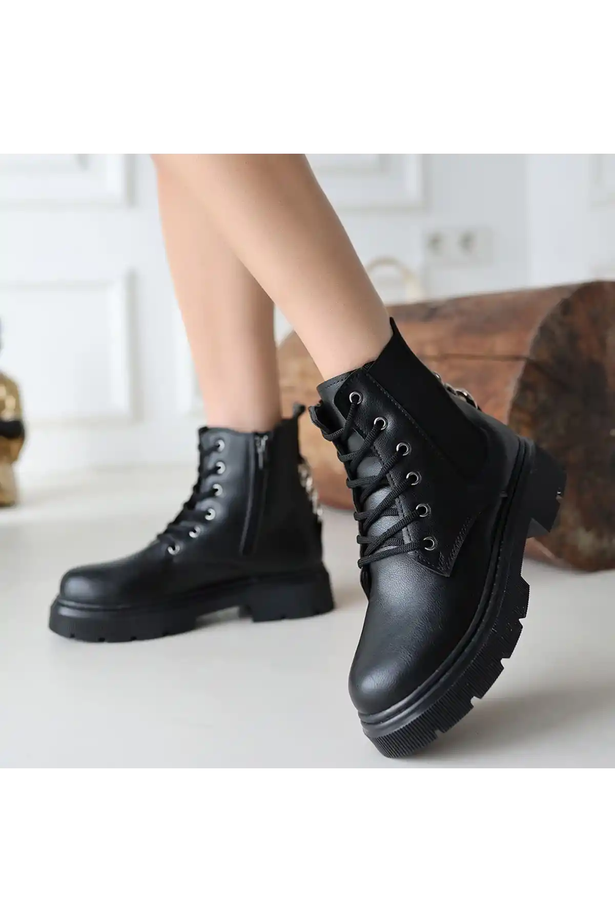 Harte Siyah Cilt Bağcıklı Bot - GC