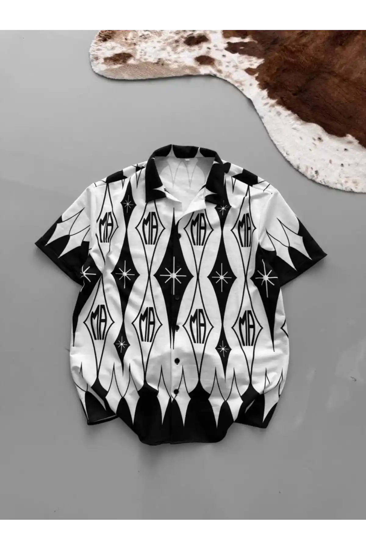 İki İplik Kumaş Baskılı Gömlek - Beyaz