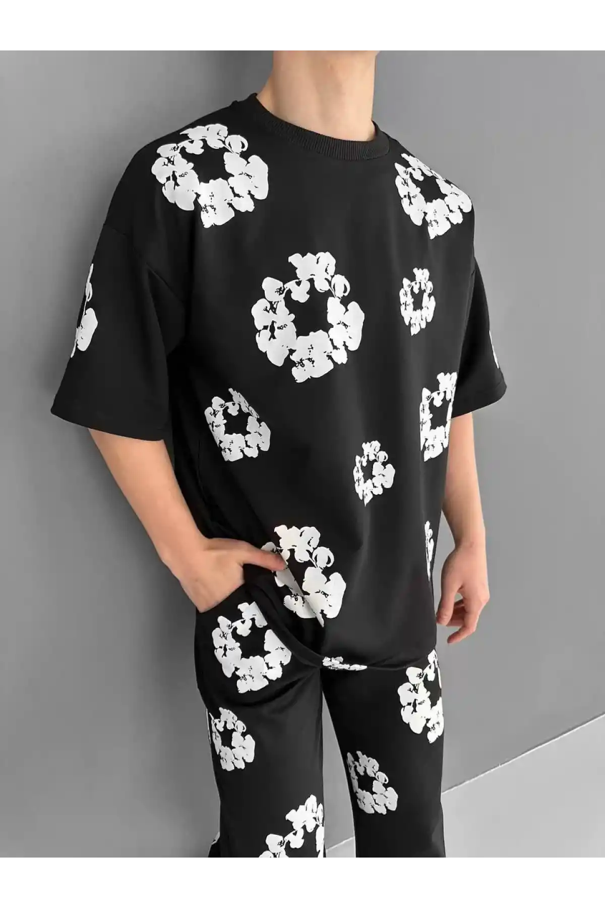 İki İplik Kumaş Baskılı Gömlek - Beyaz