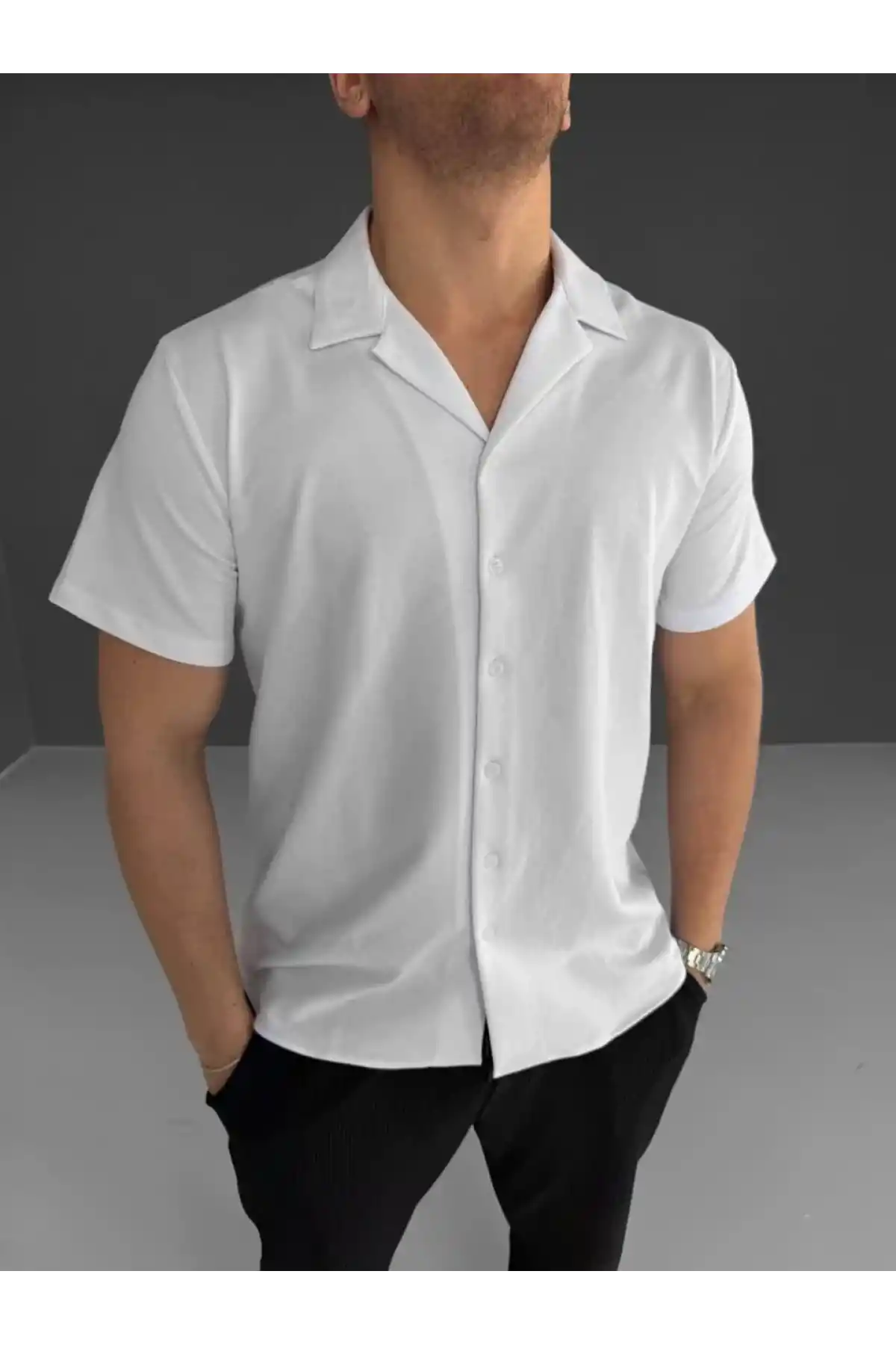 İki İplik Kumaş  Gömlek - Beyaz