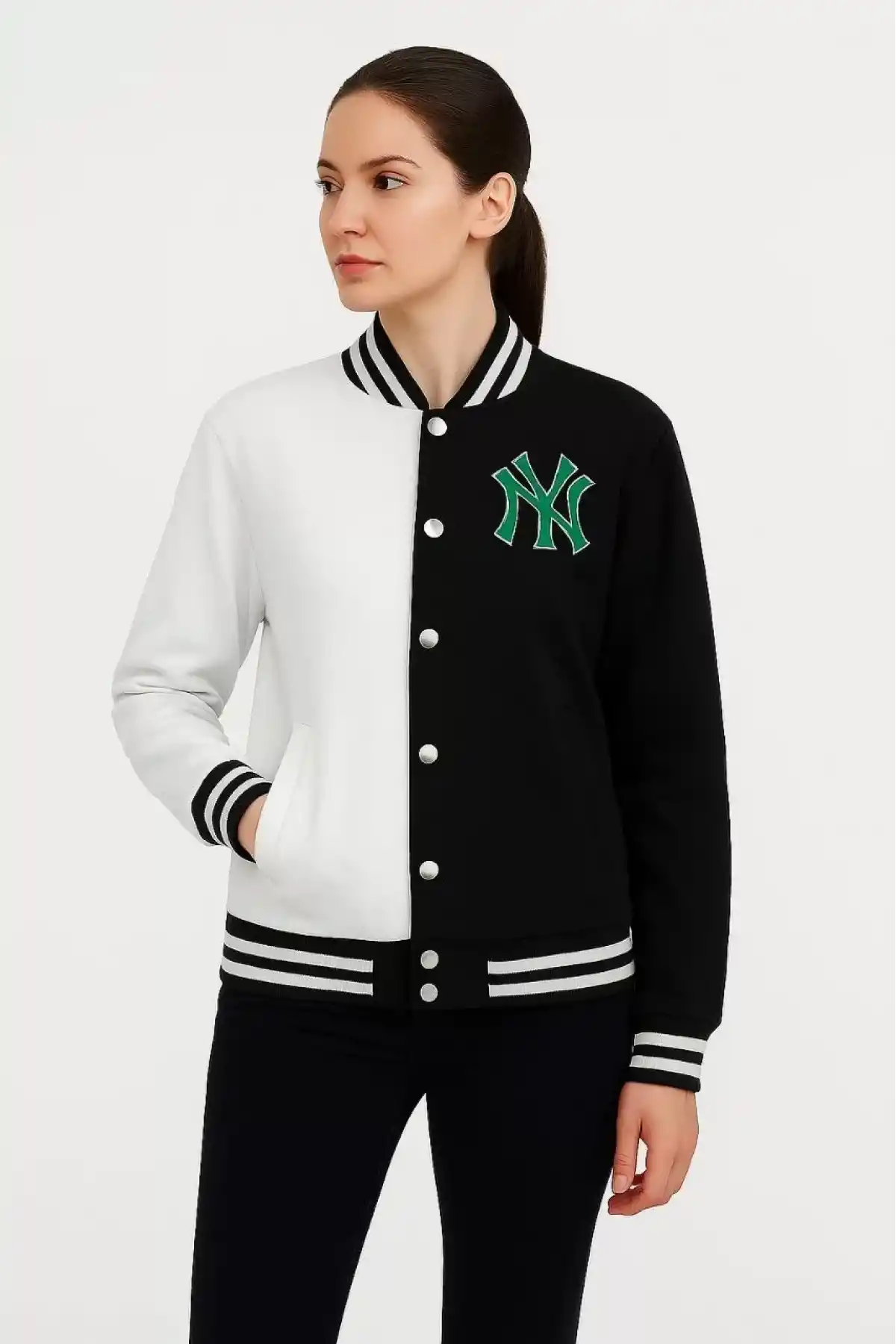 İki İplik Nakış İşlemeli Kolej Çeket  - Siyah