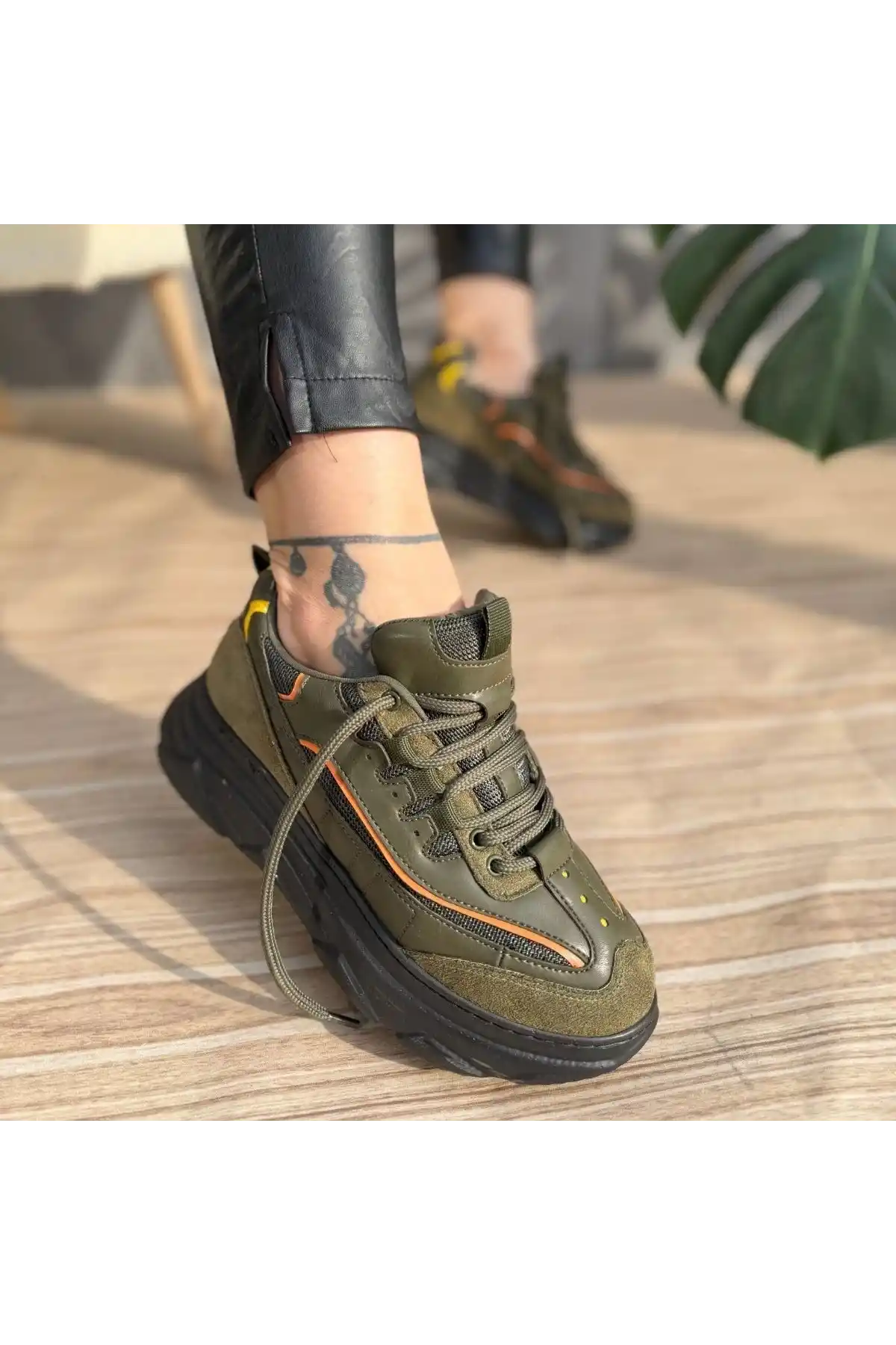 Imkea Yeşil Süet Turuncu Detaylı Spor Ayakkabı - GC