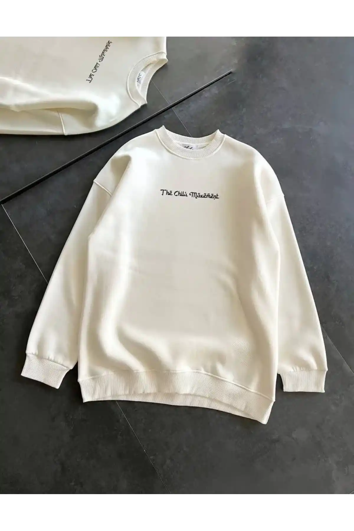 Kadın 3 İplik Pamuklu Bisiklet Yaka Baskılı SweatShirt - Beyaz