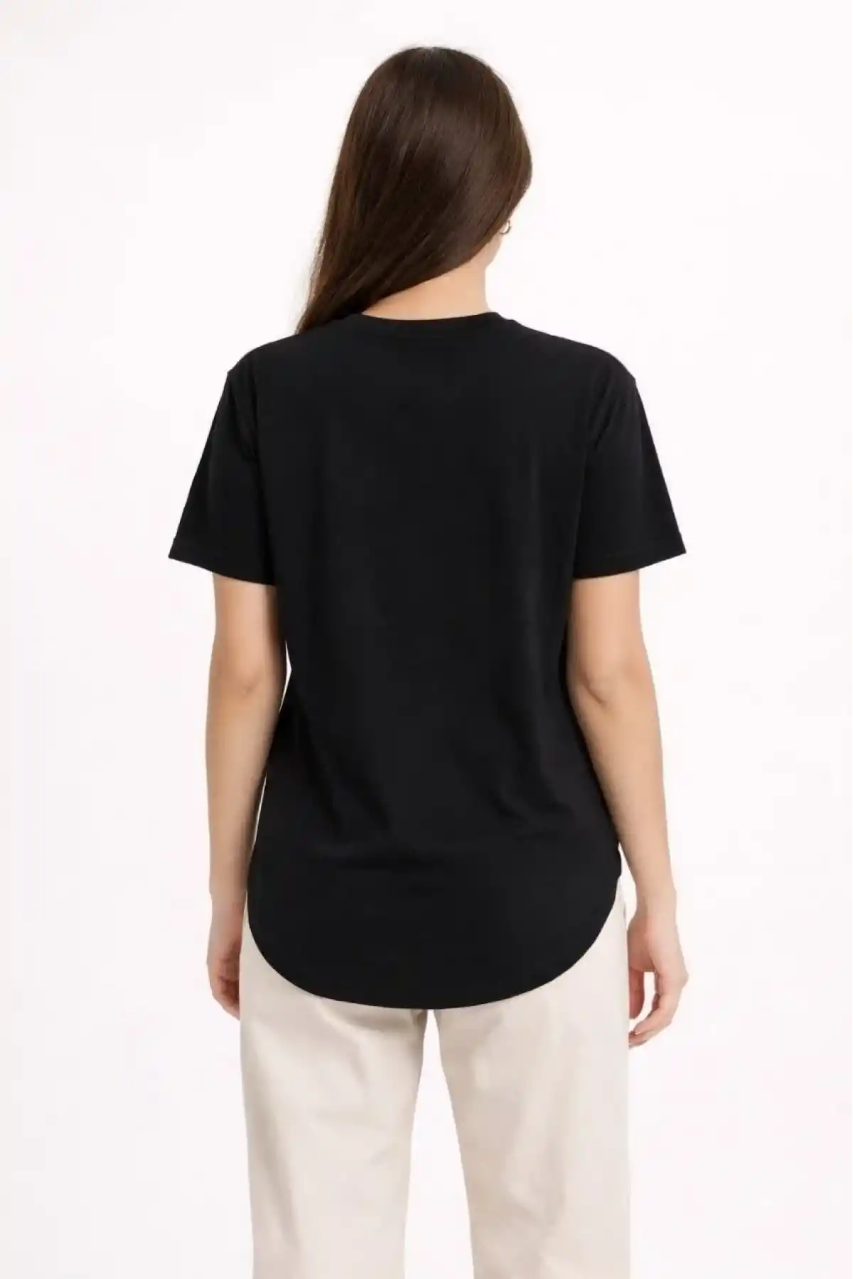 Kadın Basic T-Shirt Kısa Kol Bisiklet Yaka Oval Kesim Tişört - Siyah