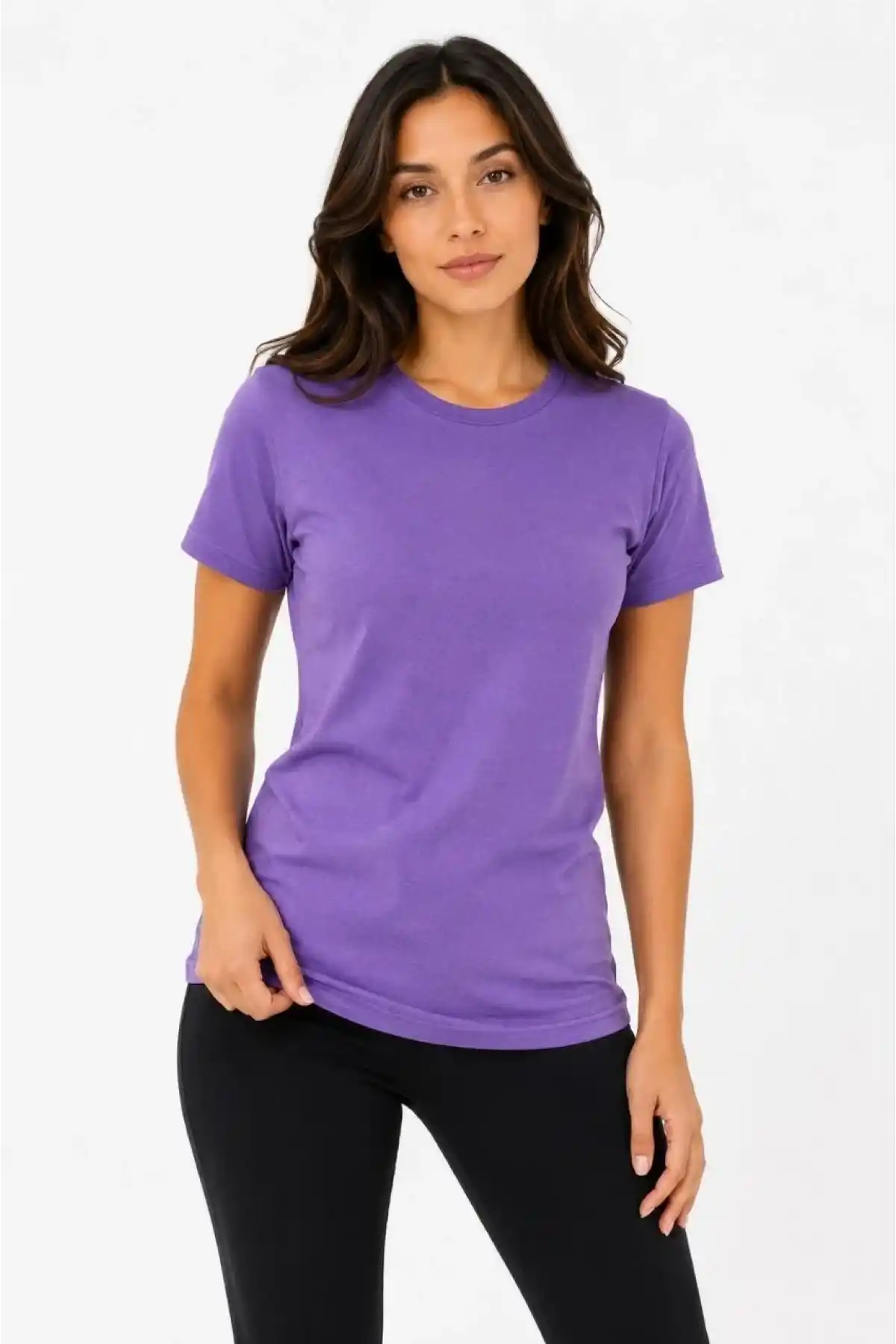 Kadın Basic Tişört Bisiklet Yaka Kısa Kol Günlük Yazlık Slim fit T-Shirt - Mor