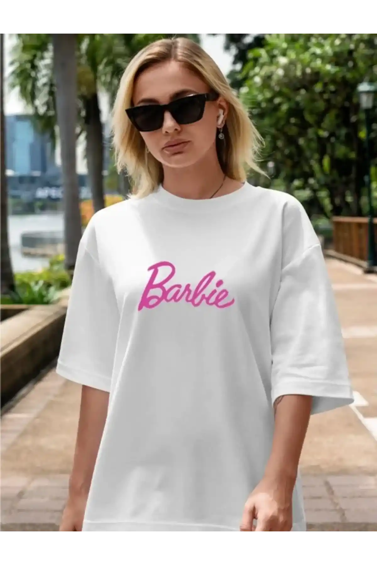 Kadın Baskılı Oversize T-shirt - Beyaz