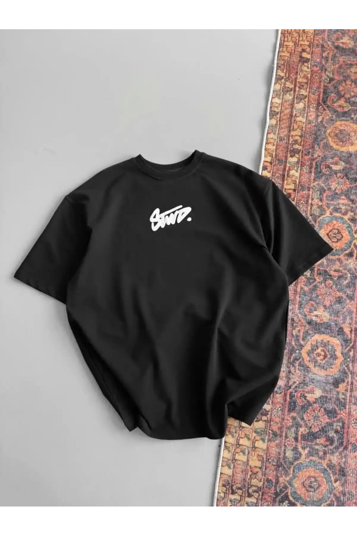 Kadın Baskılı Oversize T-shirt - Siyah