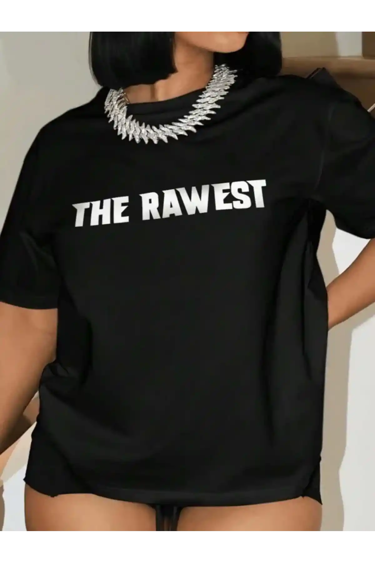 Kadın Baskılı Oversize T-shirt - Siyah