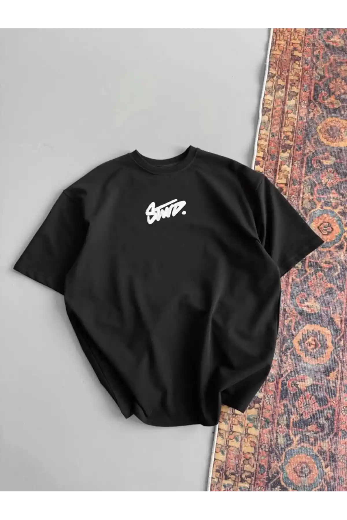 Kadın Baskılı Oversize T-shirt - Siyah