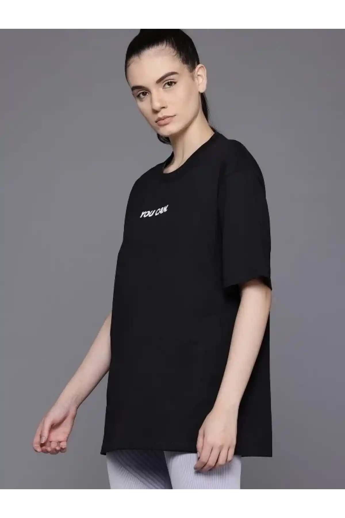 Kadın Baskılı Oversize T-shirt - Siyah