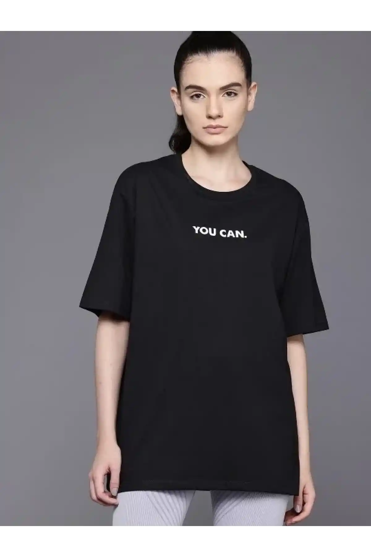 Kadın Baskılı Oversize T-shirt - Siyah