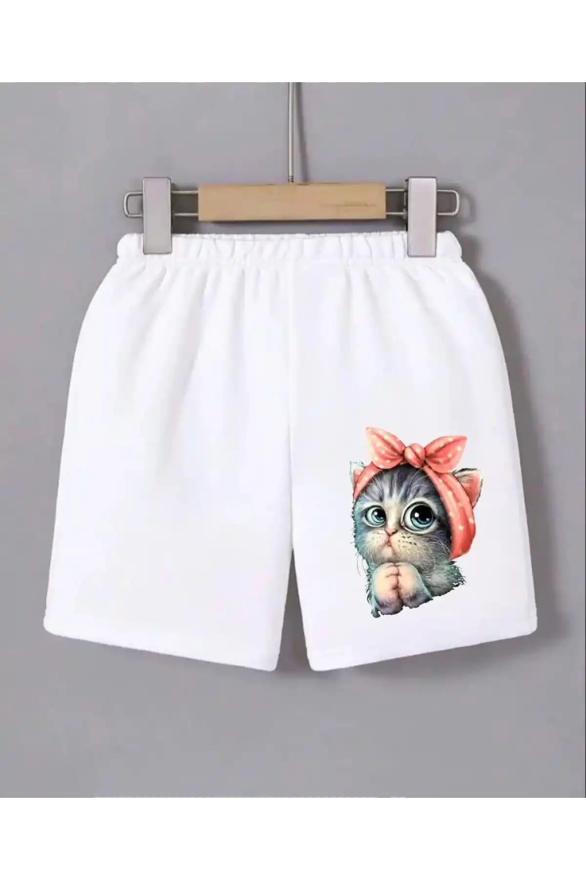 Kadın Beli Lastikli Baskılı Mini Şort - Beyaz