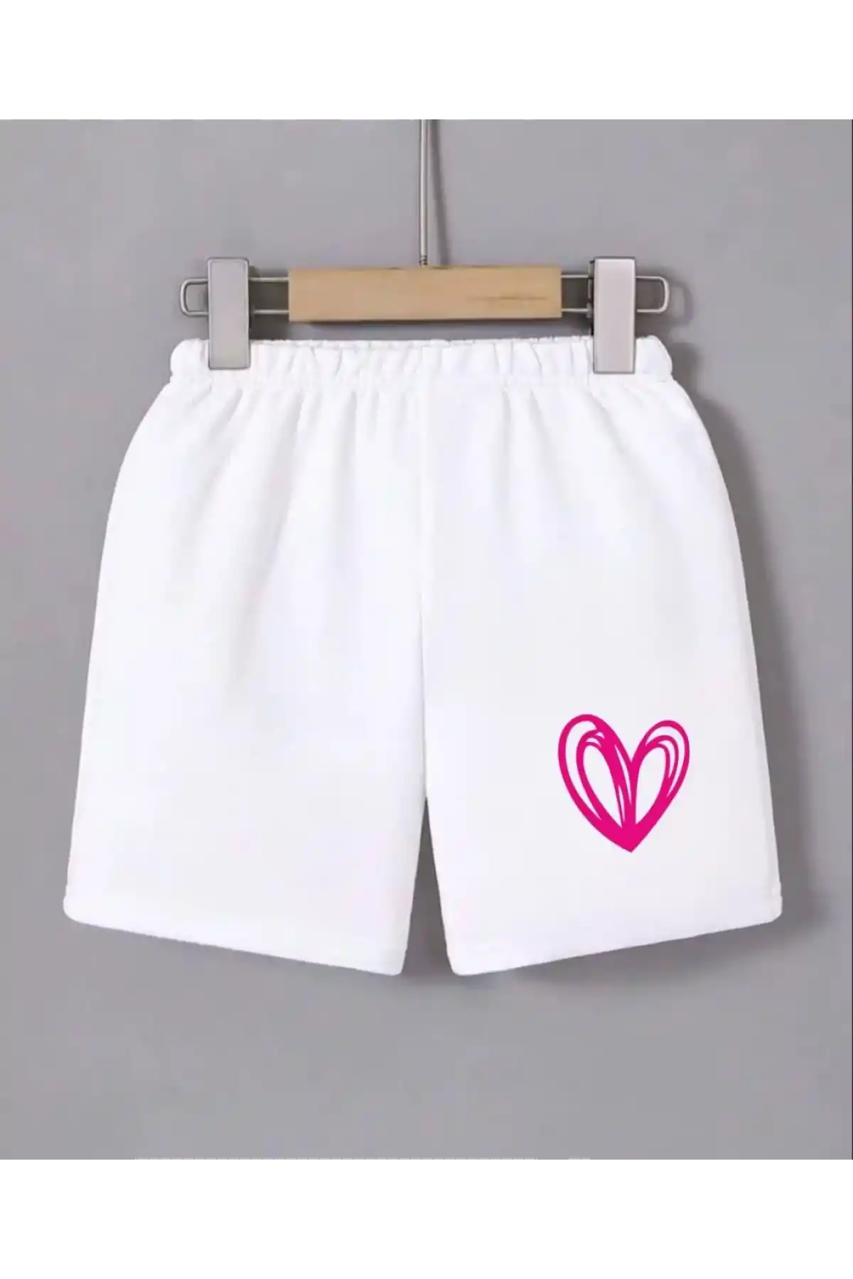 Kadın Beli Lastikli Baskılı Mini Şort - Beyaz