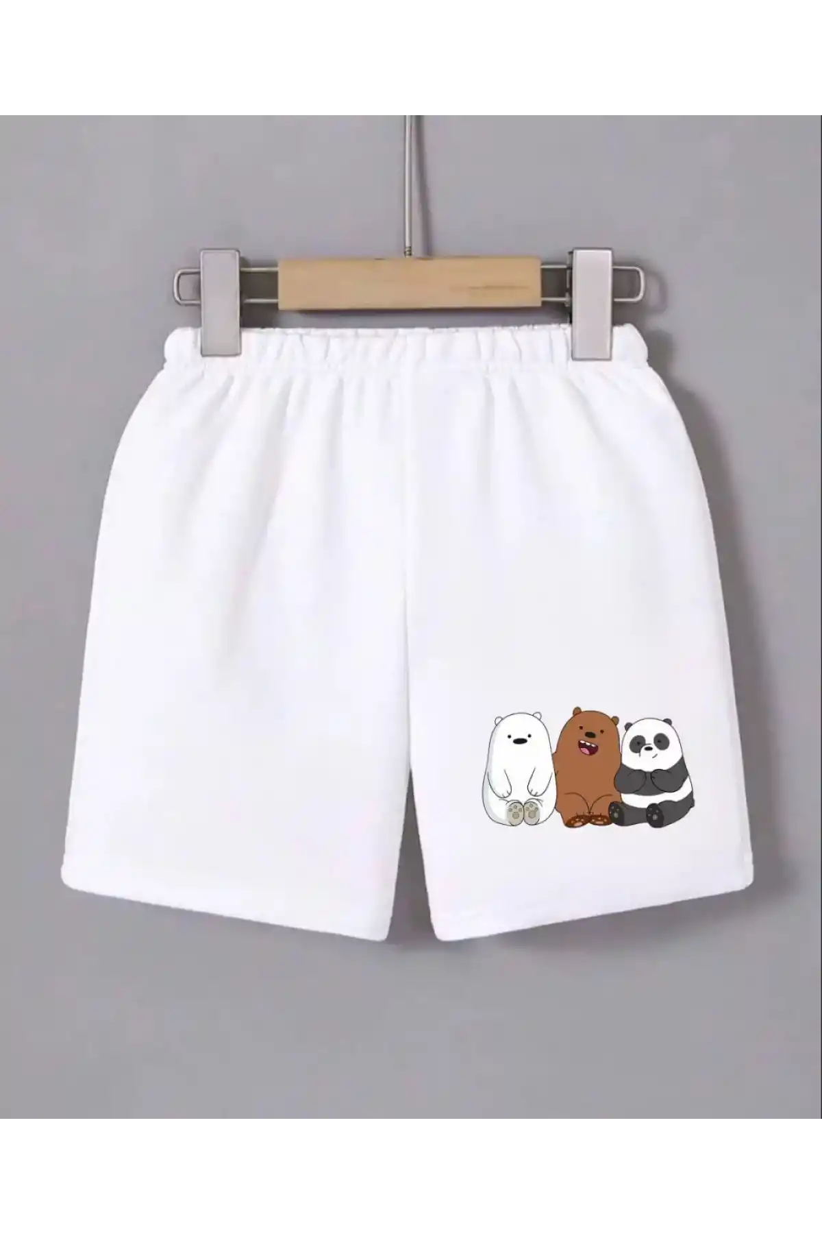 Kadın Beli Lastikli Baskılı Mini Şort - Beyaz