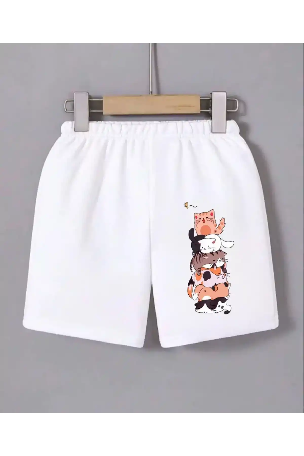 Kadın Beli Lastikli Baskılı Mini Şort - Beyaz