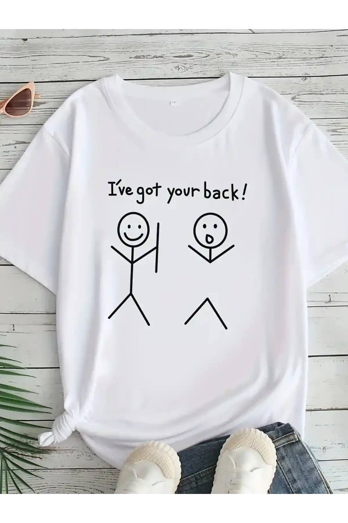 Kadın Beyaz Ive Got Your Back Grafik Tişört - Eğlenceli Çubuk Tasarımlı Oversize Günlük Kısa Kollu Tişört, Polyester Örgü, Yuvarlak Yaka, İlkbahar ve Yaz için Mükemmel, Günlük Giyim Tişört | Eğlenceli Tasarım | Polyester Kumaş - Beyaz