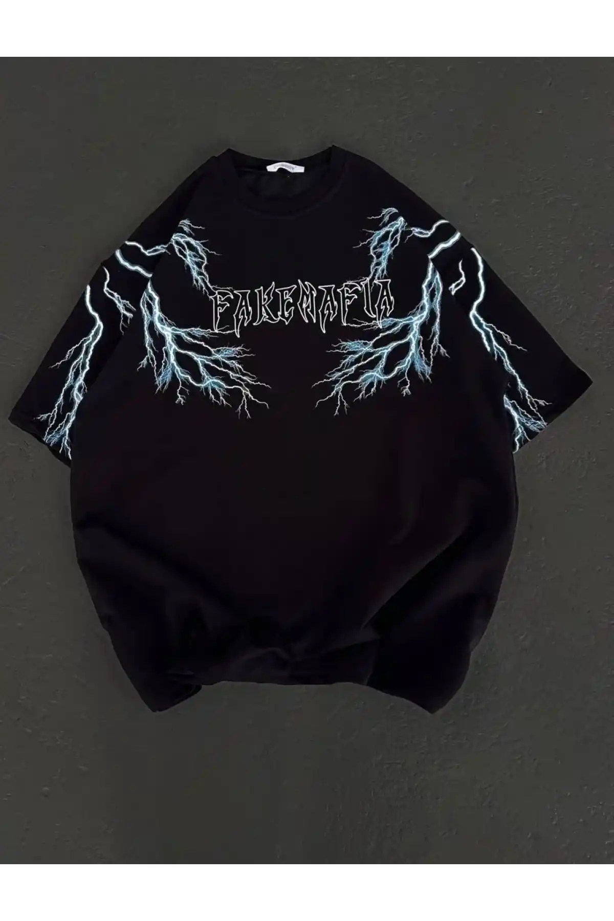 Kadın Bisiklet Yaka Baskılı  Kısa kol Oversize T-Shirt - Siyah