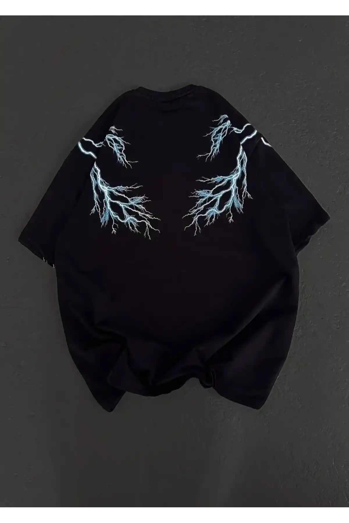 Kadın Bisiklet Yaka Baskılı  Kısa kol Oversize T-Shirt - Siyah