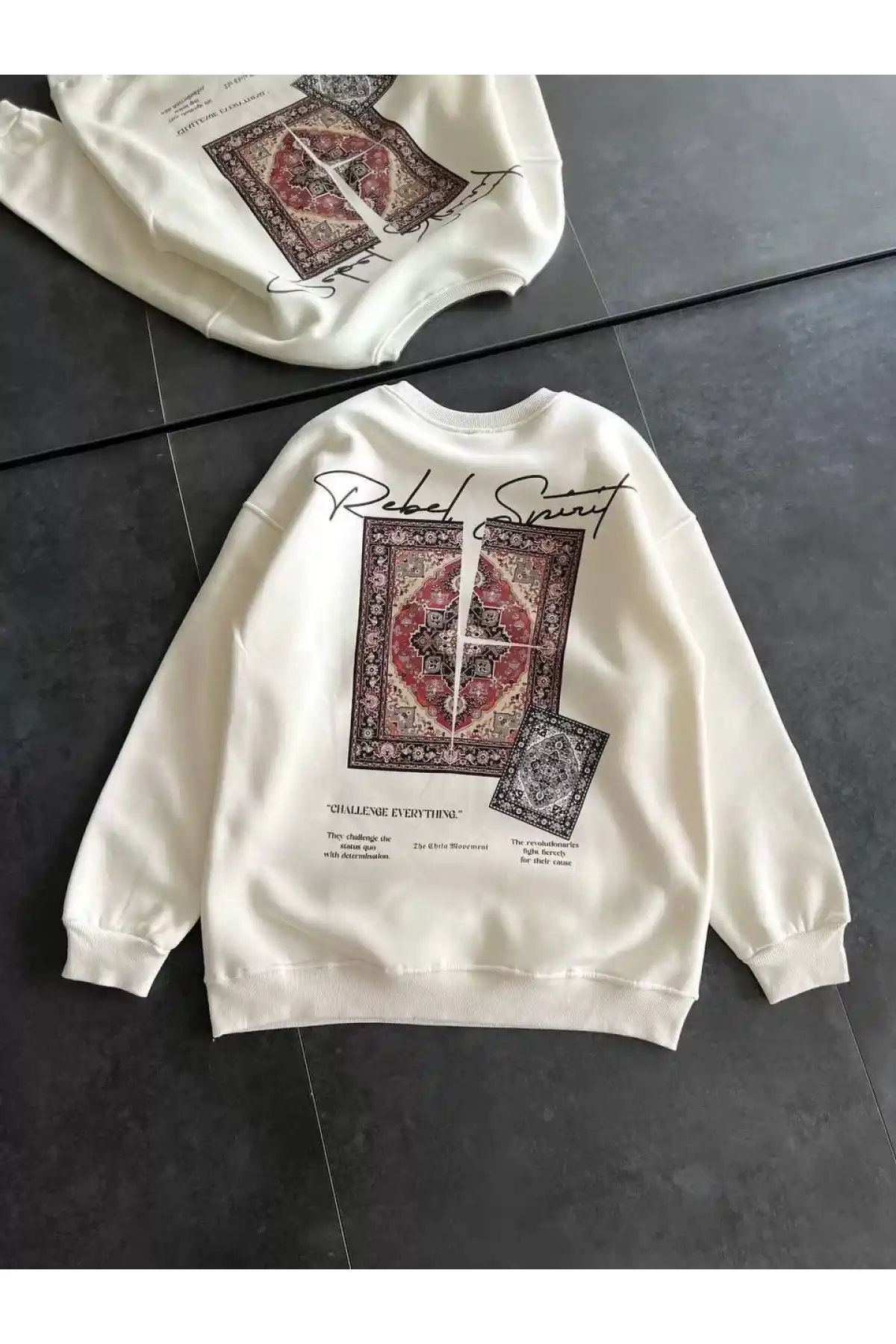 Kadın Bisiklet Yaka Baskılı SweatShirt - Beyaz