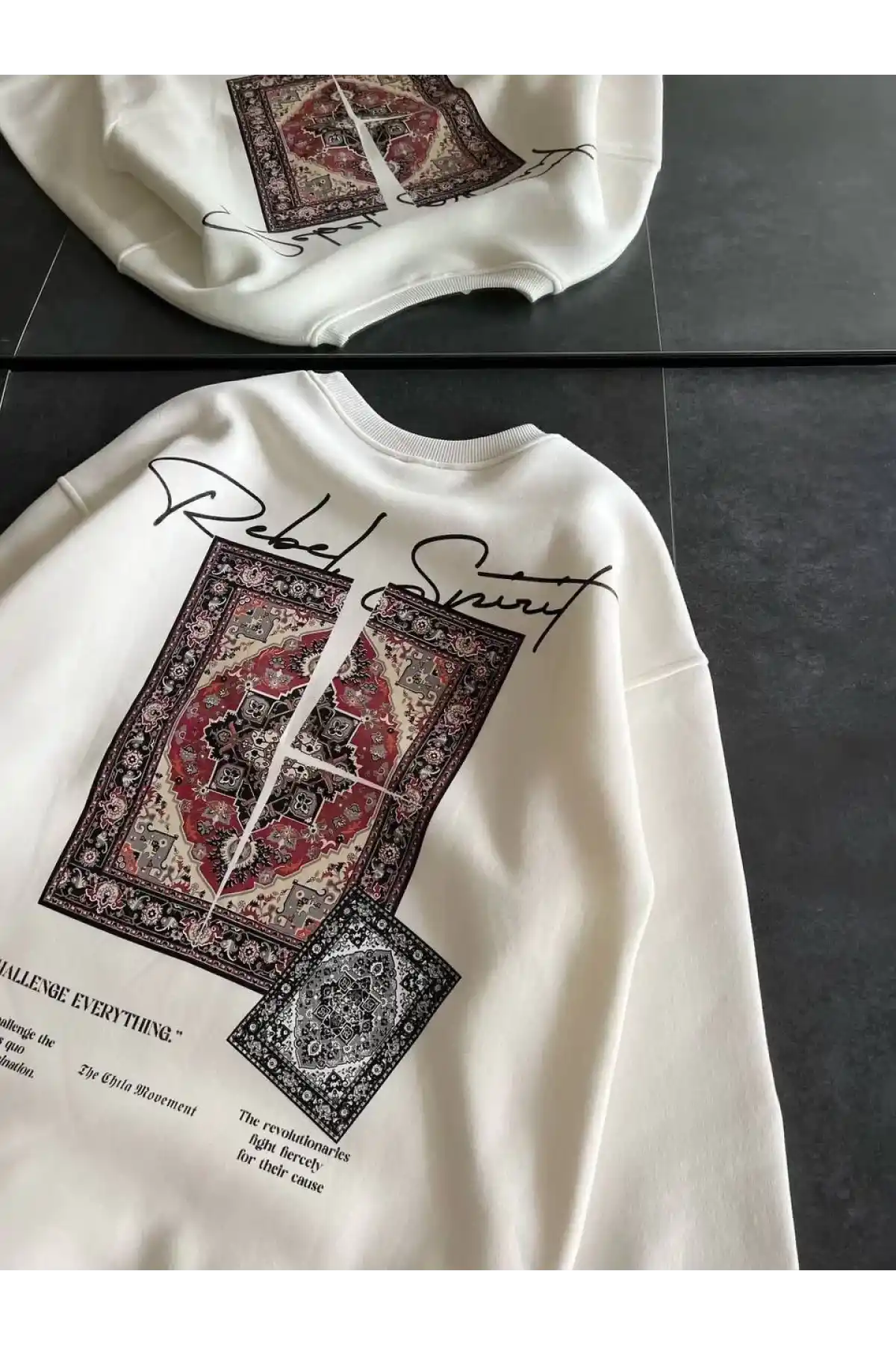 Kadın Bisiklet Yaka Baskılı SweatShirt - Beyaz