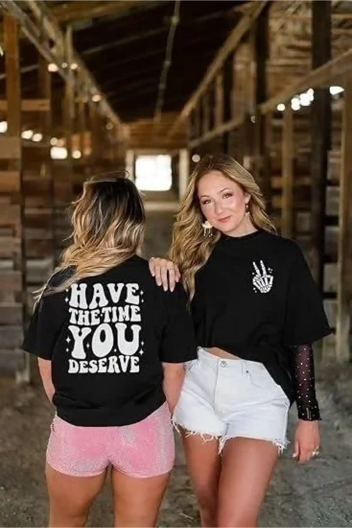 Kadın Bisiklet Yaka Kısa Kol Baskılı T-shirt - Siyah