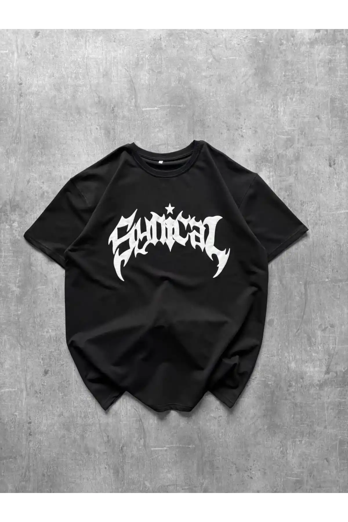 Kadın Bisiklet Yaka Ön Baskılı Kısa Kollu Tişört Streetwear Günlük Basic Pamuklu T-shirt - Siyah