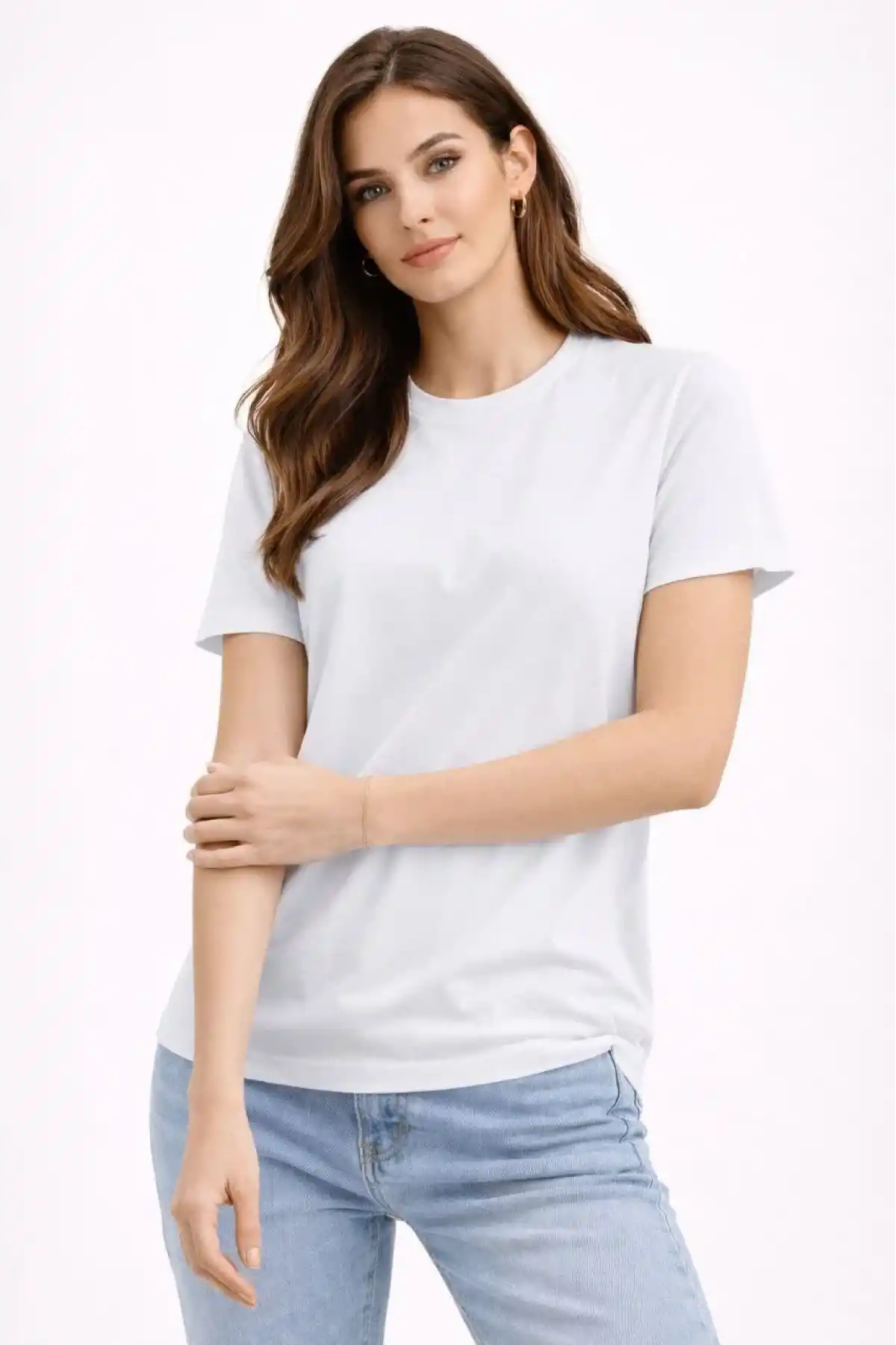 Kadın Bisiklet Yaka Tişört Regular Kalıp Basic Pamuklu Günlük Kullanım T-shirt - Beyaz