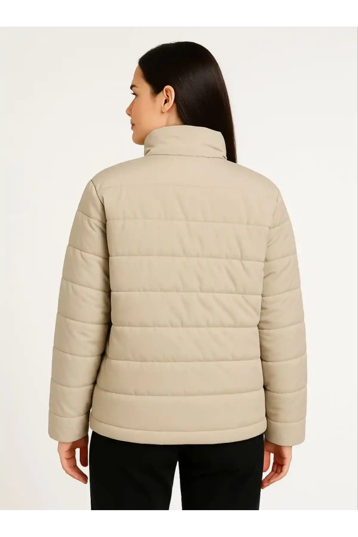 Kadın Bomber Mont Ceket – Su İtici Kumaş, Kapitone Astarlı, Fermuarlı, Kışlık - Bej