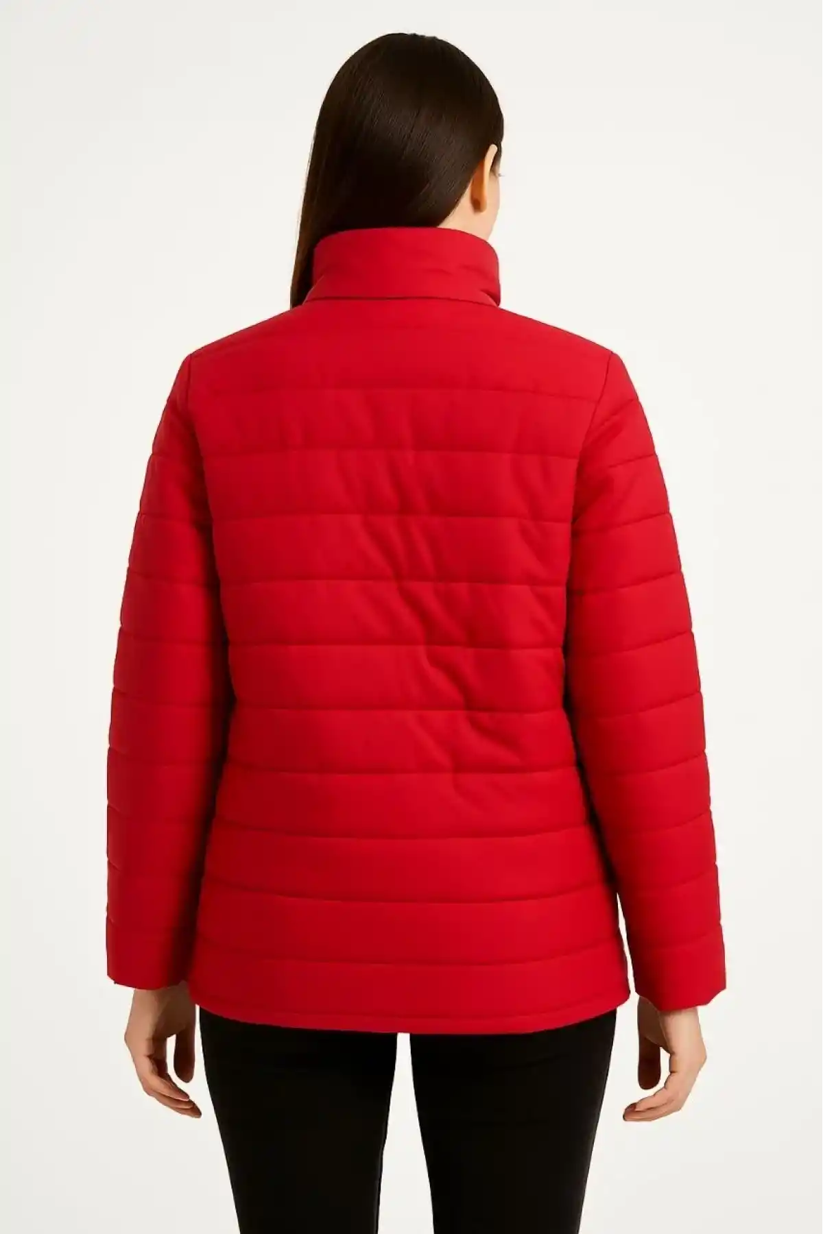 Kadın Bomber Mont Ceket – Su İtici Kumaş, Kapitone Astarlı, Fermuarlı, Kışlık - Kırmızı