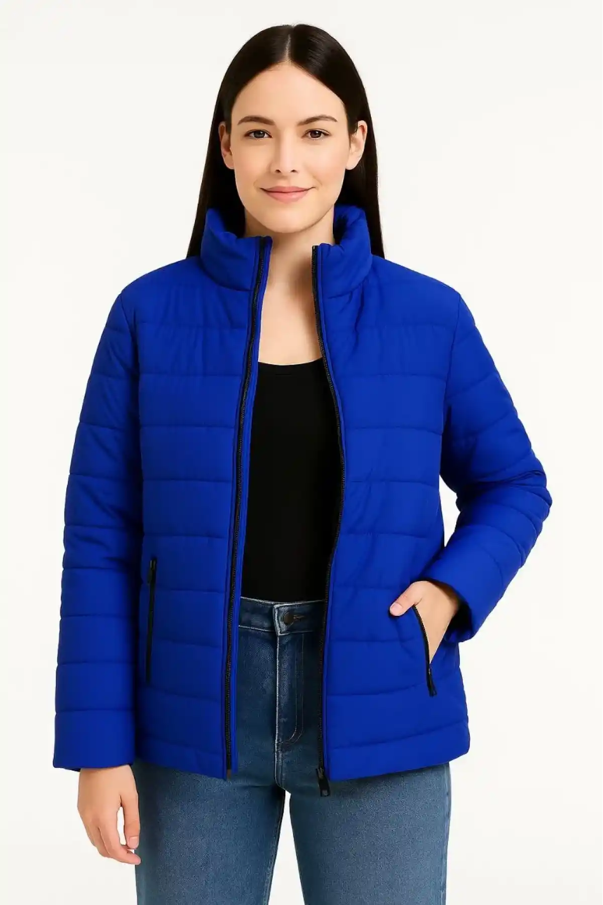 Kadın Bomber Mont Ceket – Su İtici Kumaş, Kapitone Astarlı, Fermuarlı, Kışlık - Saks Mavisi