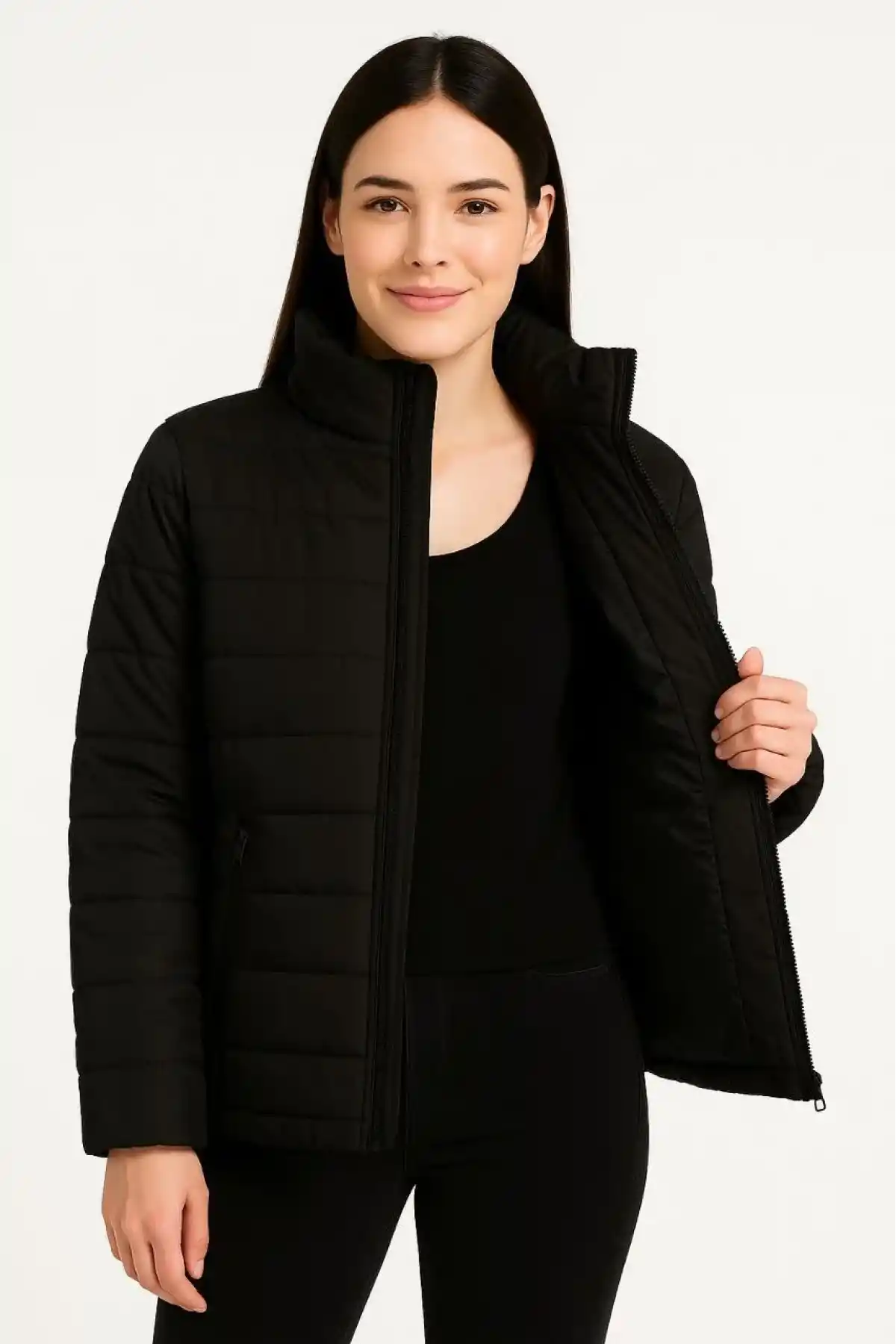 Kadın Bomber Mont Ceket – Su İtici Kumaş, Kapitone Astarlı, Fermuarlı, Kışlık - Siyah