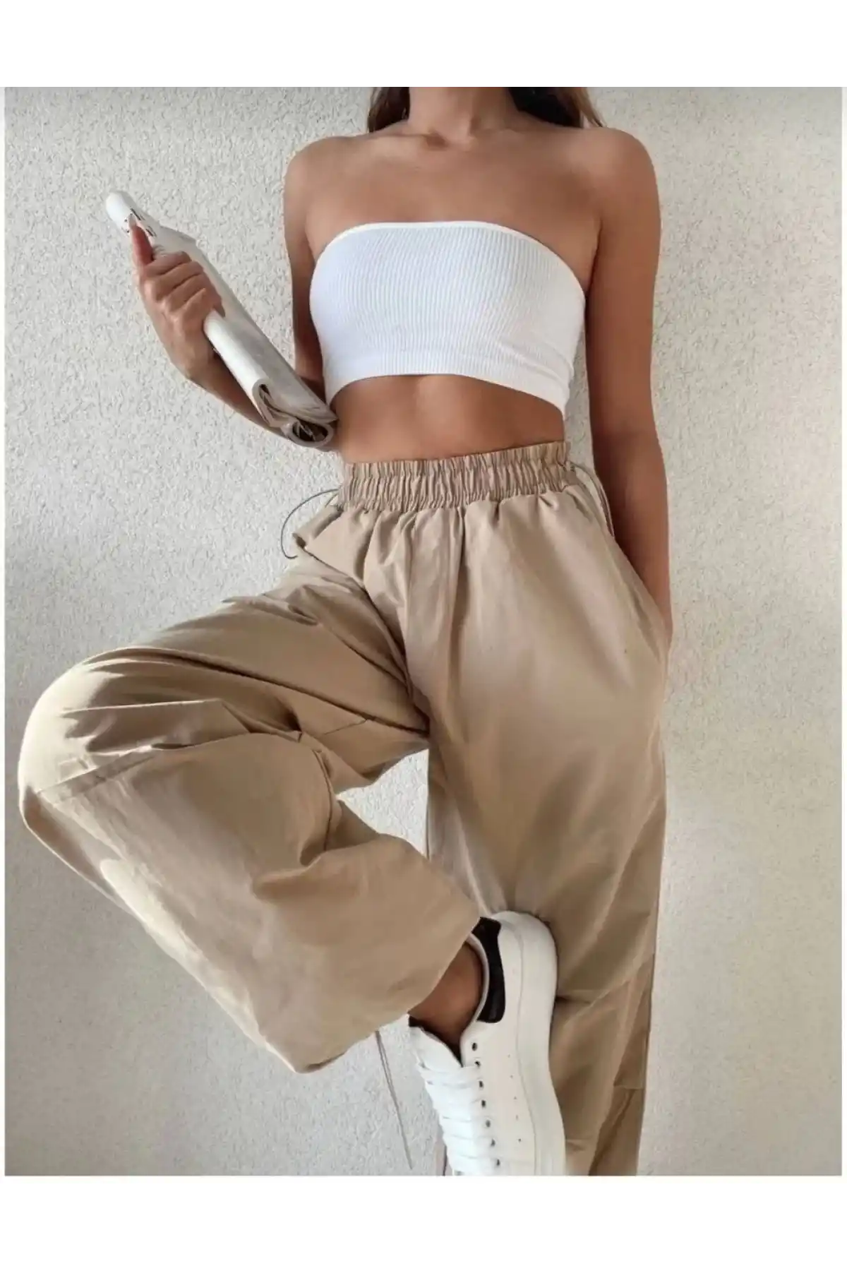 Kadın Cepli Paraşut Pantalon - Bej