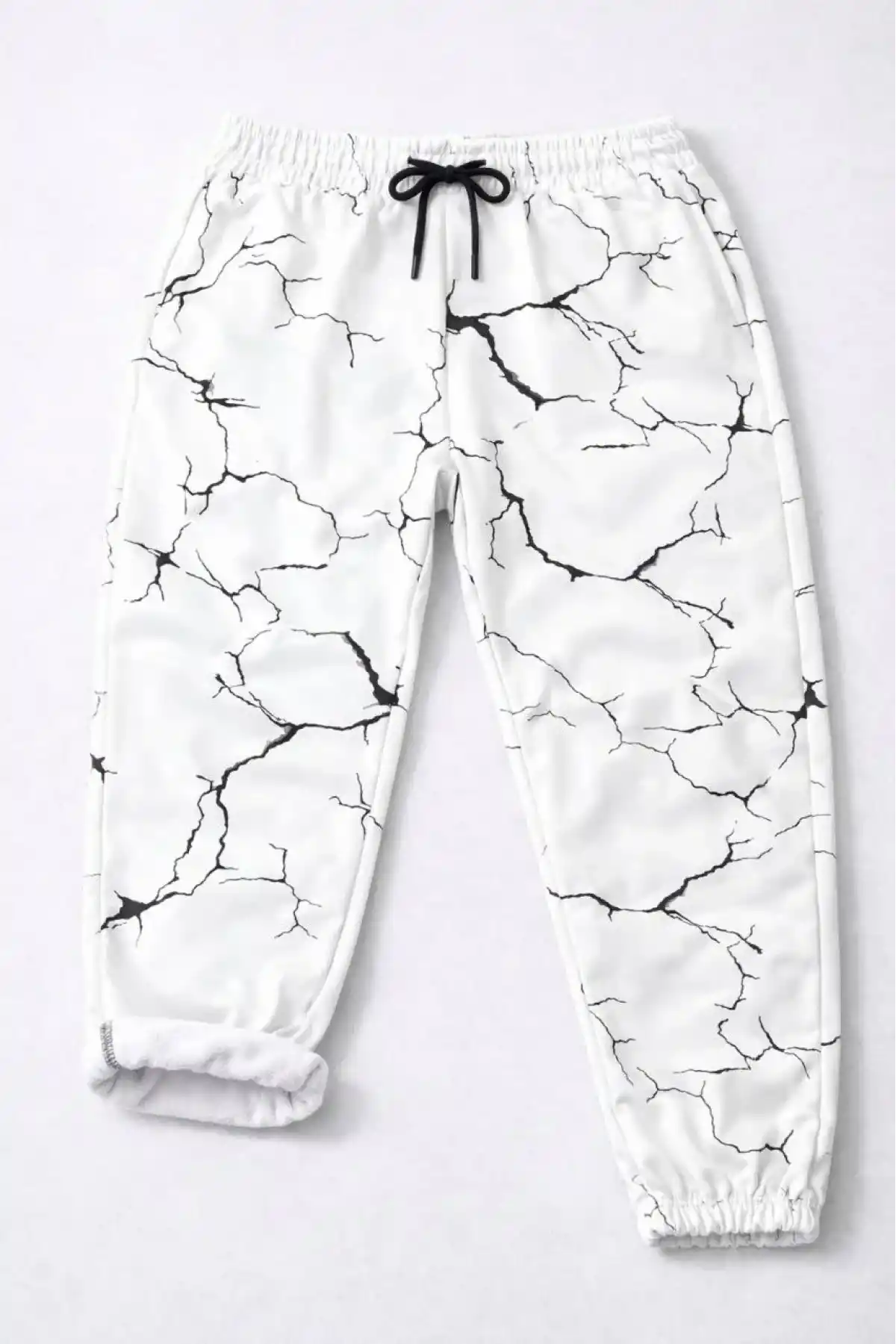 Kadın Dijital Baskılı Eşofman Altı Üç İplik Şardonlu Lastikli Paça Cepli Kalıp - Beyaz