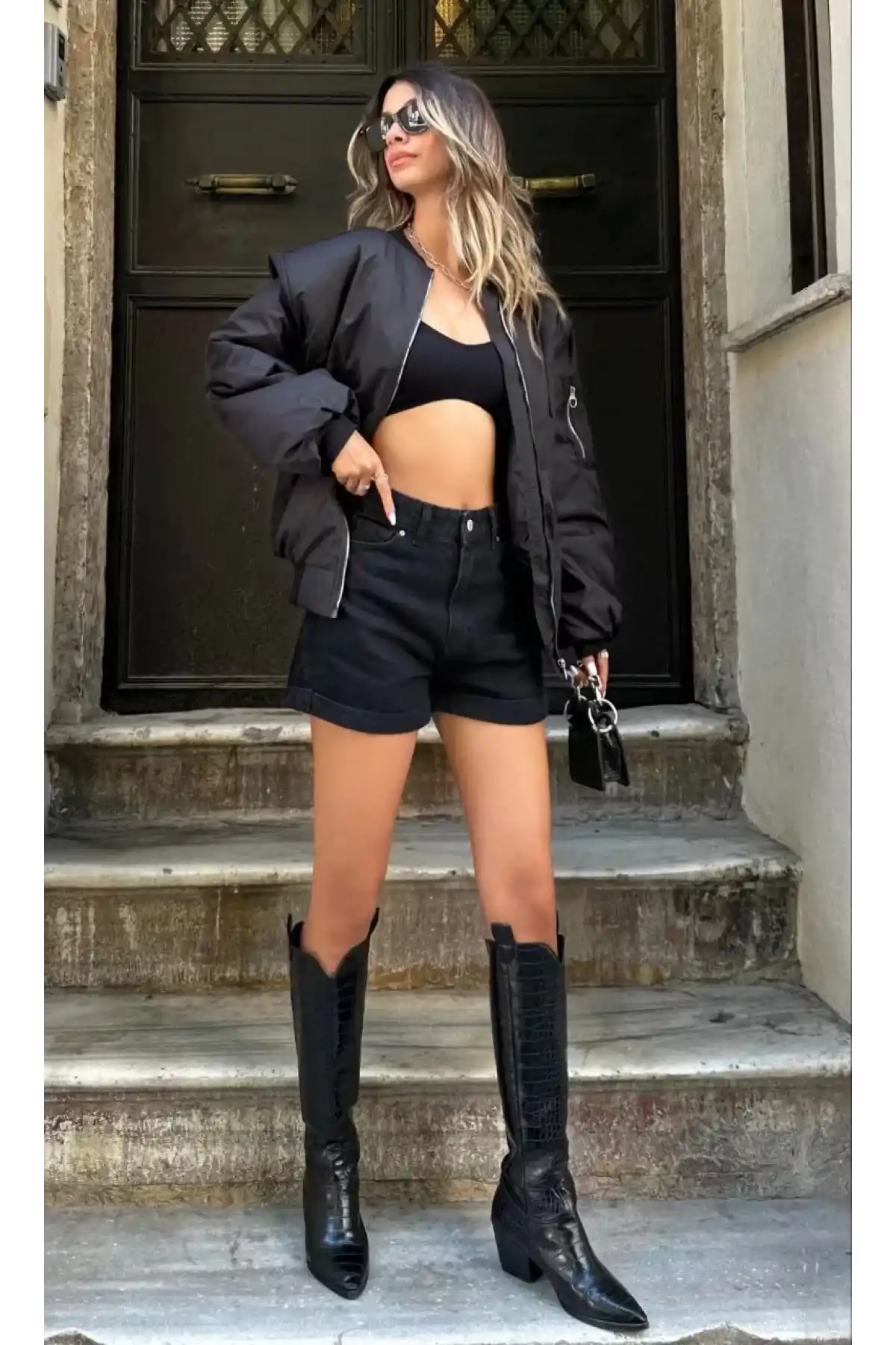 Kadın Oversize Bomber Ceket – Siyah, Fermuarlı, Sokak Modası Tarzı Mont - Siyah