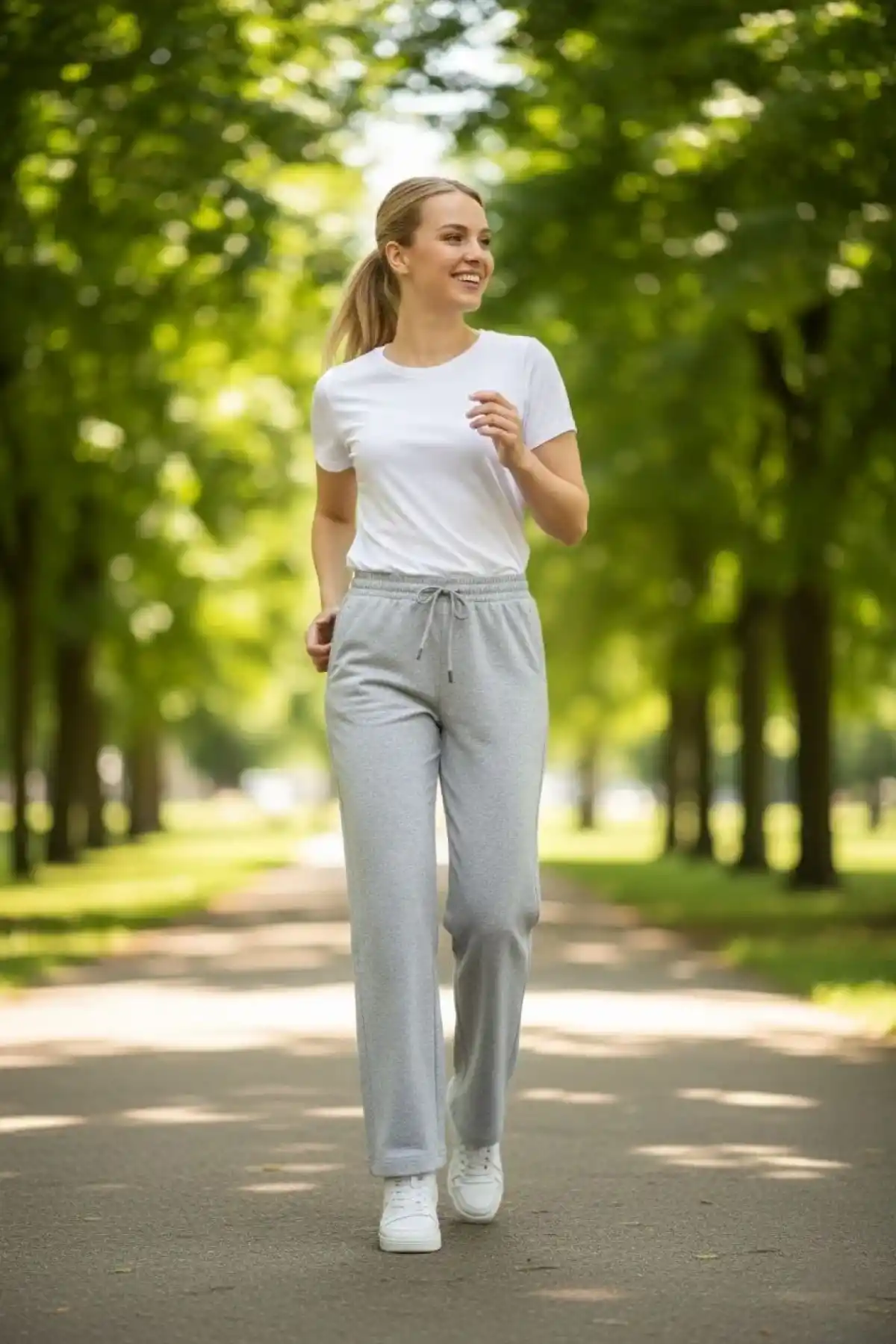 Kadın Düz Paça Beli Lastikli İpli Günlük Spor Eşofman Altı Rahat Fit - Gri