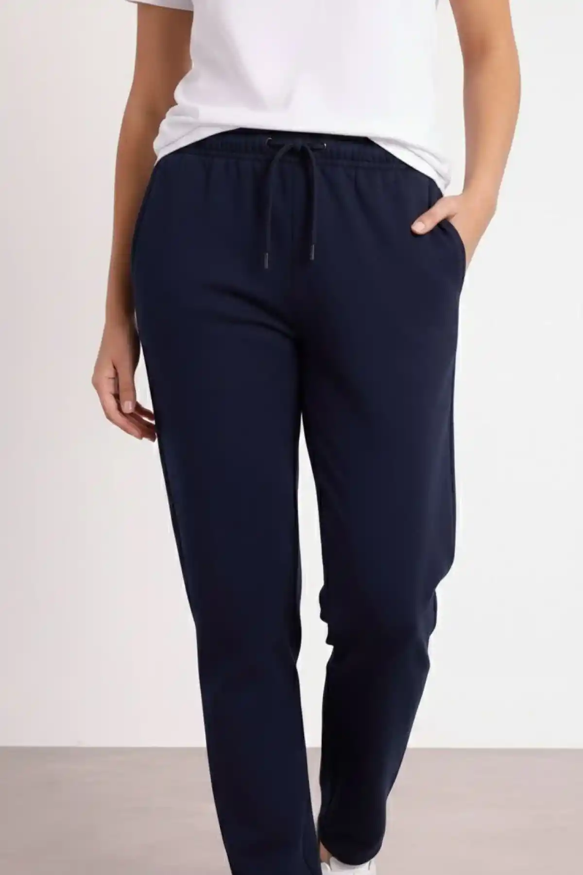 Kadın Düz Paça Beli Lastikli İpli Spor Eşofman Altı Fit - Lacivert