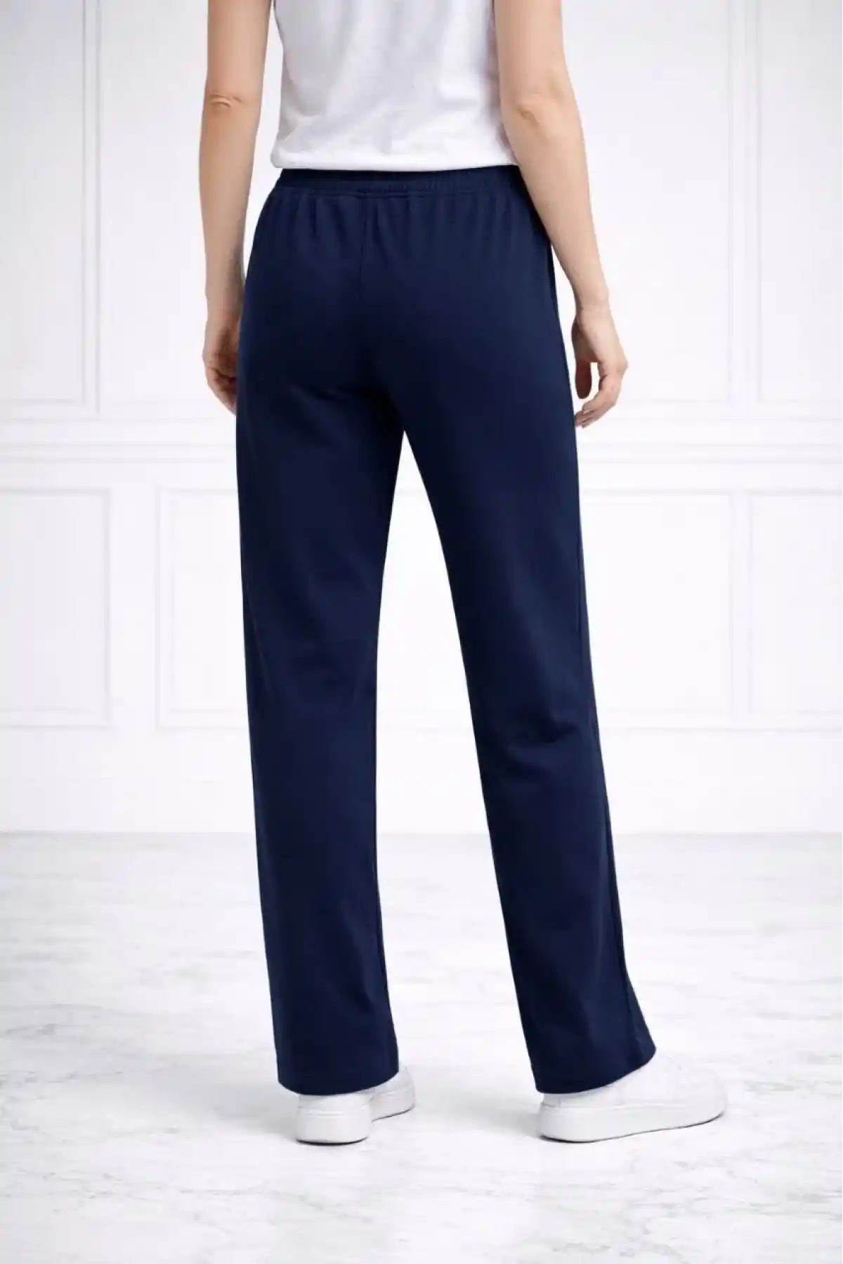 Kadın Düz Paça Beli Lastikli İpli Spor Eşofman Altı Fit - Lacivert