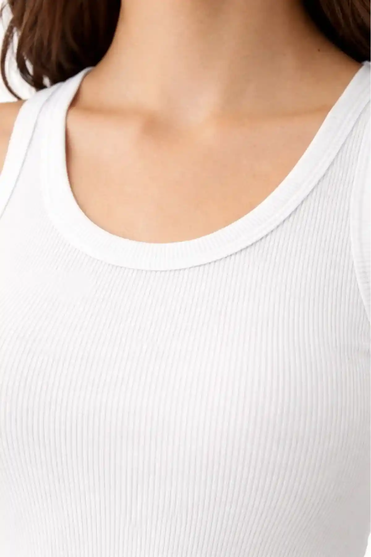 Kadın Fitilli Likralı Kaşkorse Atlet Vücuda Oturan Basic Şıklık - Beyaz