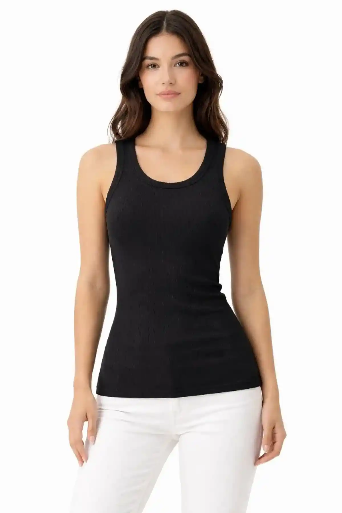 Kadın Fitilli Likralı Kaşkorse Atlet Vücuda Oturan Basic Şıklık - Siyah