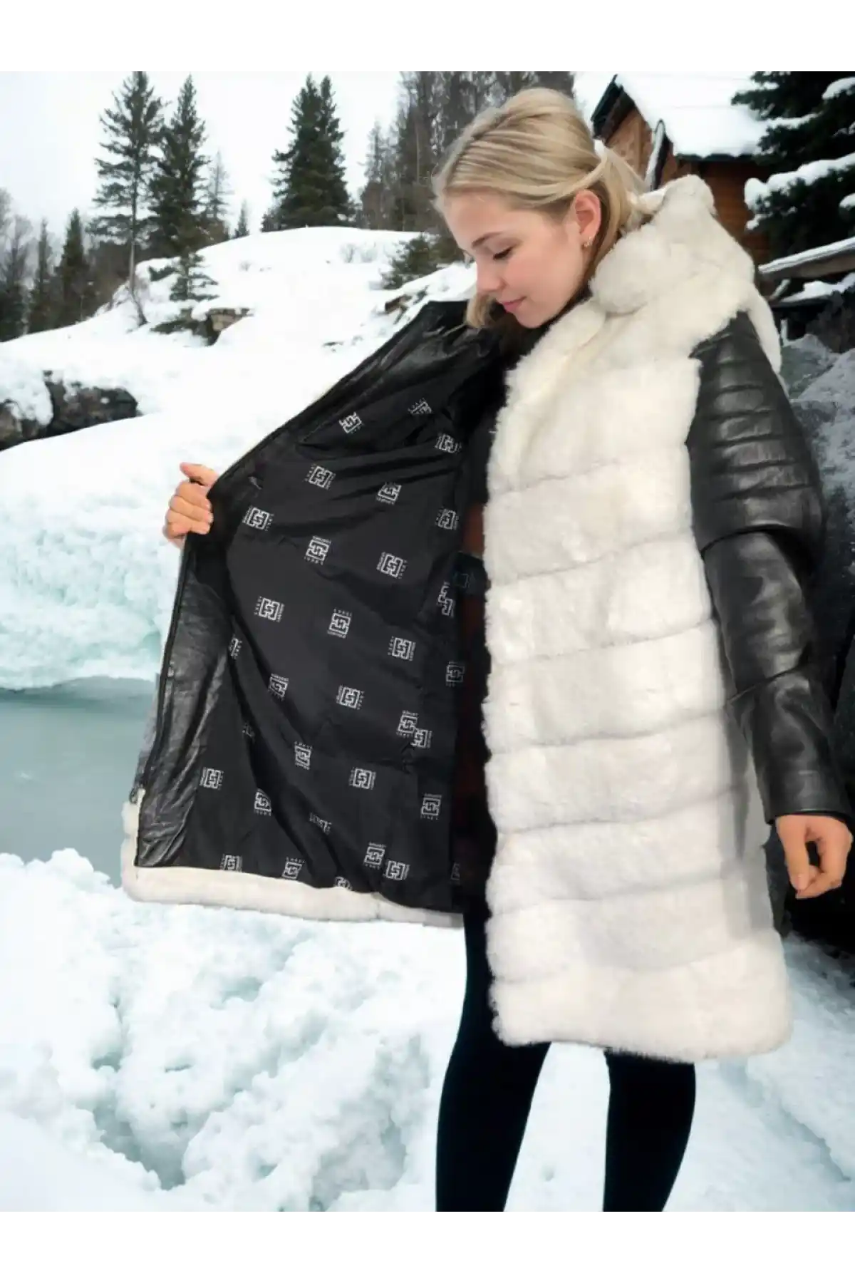 Kadın Hakiki Deri ve Suni Kürk - Beyaz