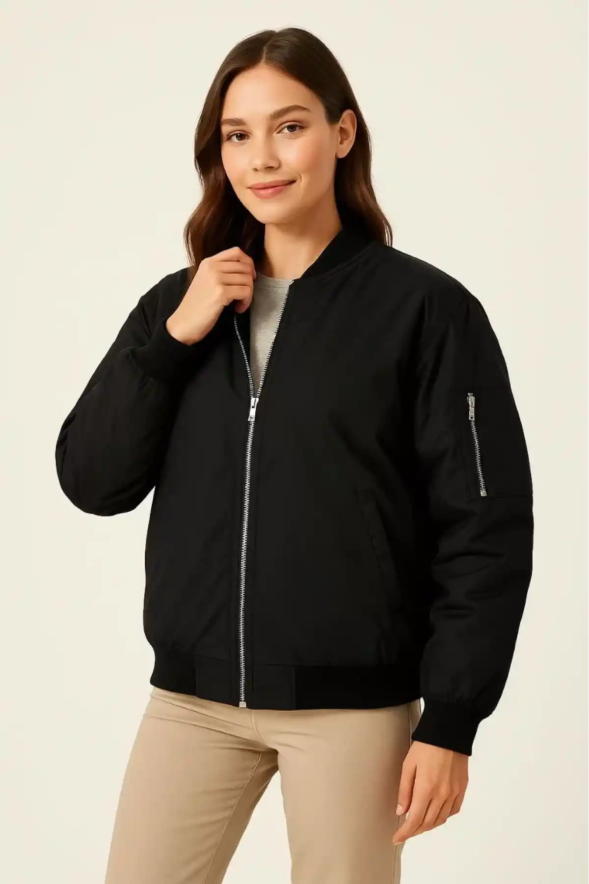 Kadın Bomber Mont Ceket – Fermuarlı, Kapitone İçi Astarlı, Su İtici Kumaş, Regular Fit, Yandan Cepli, Günlük Bahar & Kış Şık Rahat Stil - Siyah