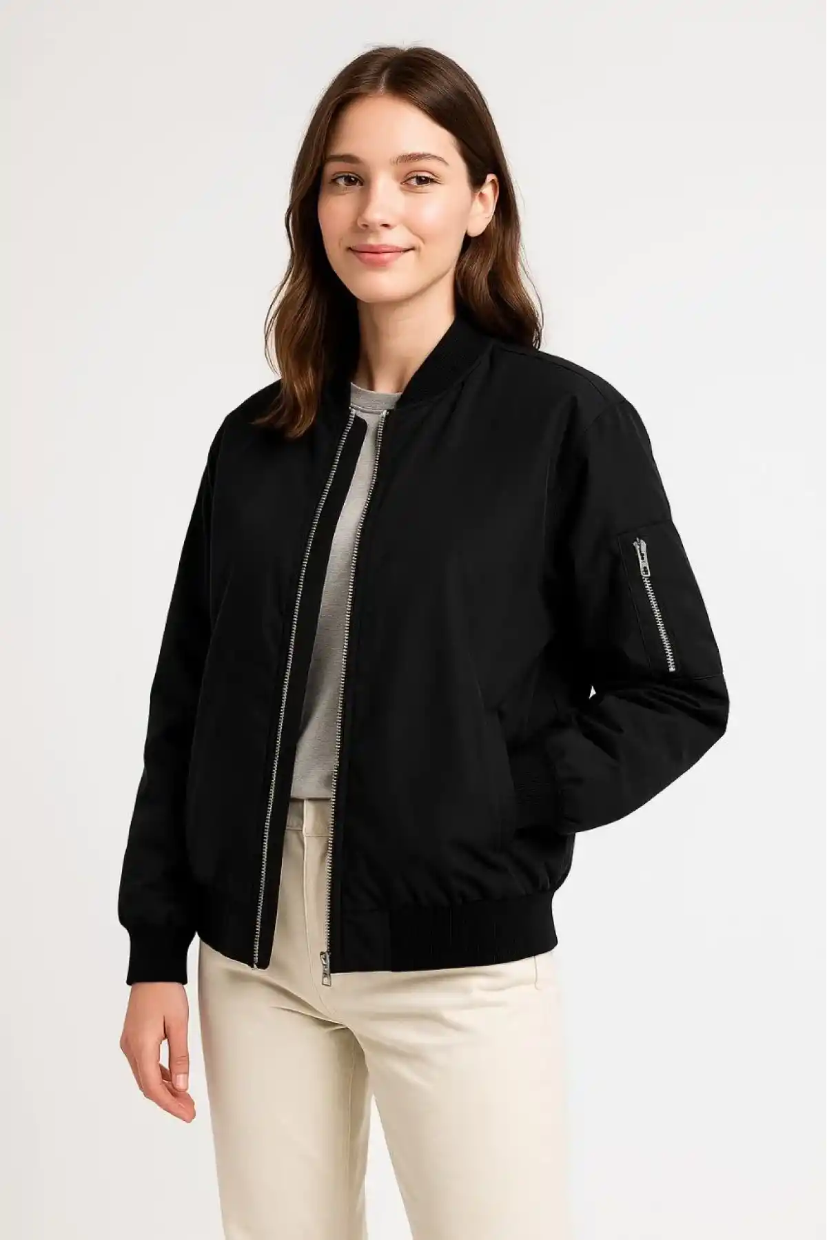 Kadın Bomber Mont Ceket – Fermuarlı, Kapitone İçi Astarlı, Su İtici Kumaş, Regular Fit, Yandan Cepli, Günlük Bahar & Kış Şık Rahat Stil - Siyah