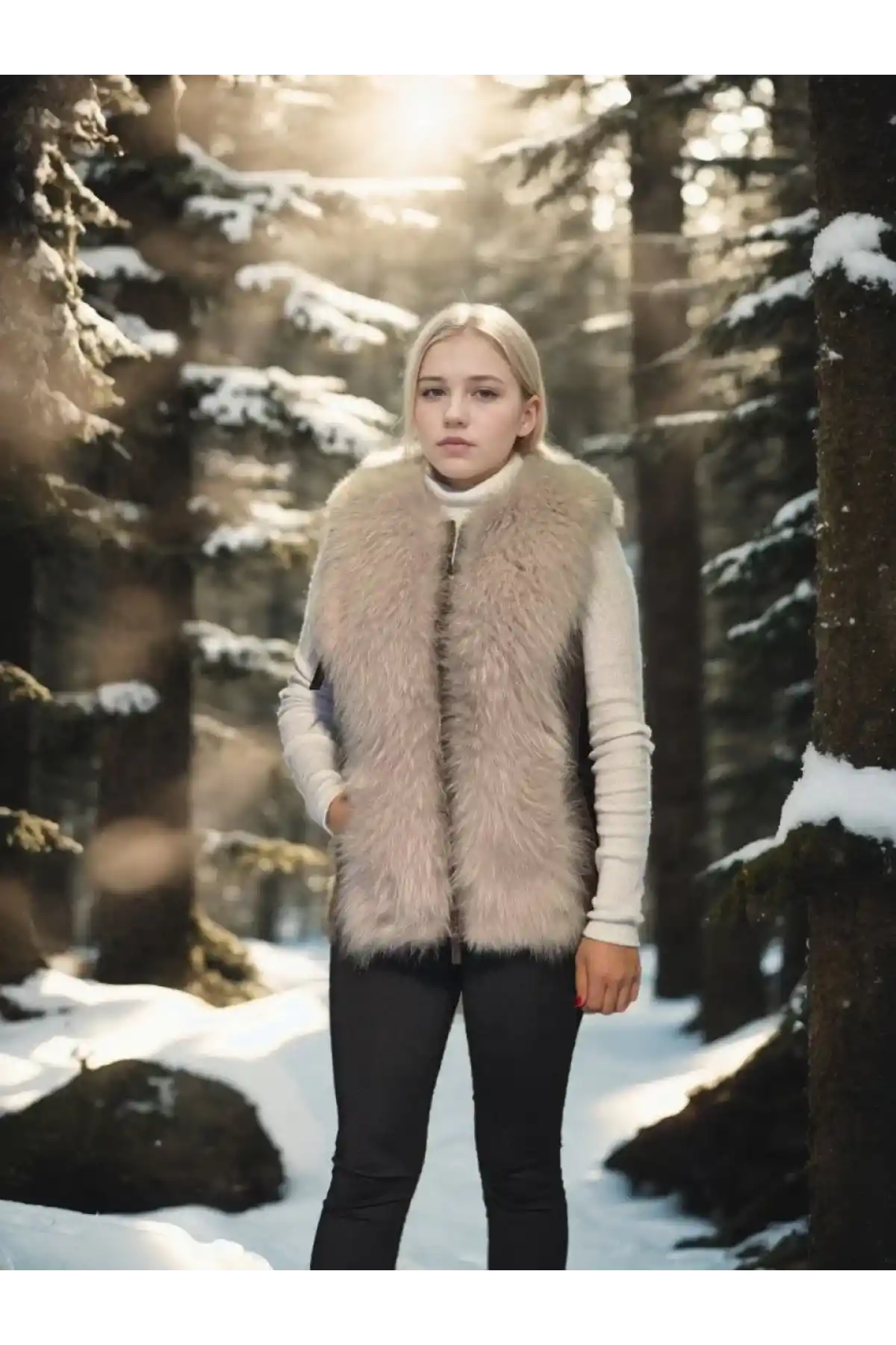 Kadın Kolsuz Fermuarlı Yelek - Kahve