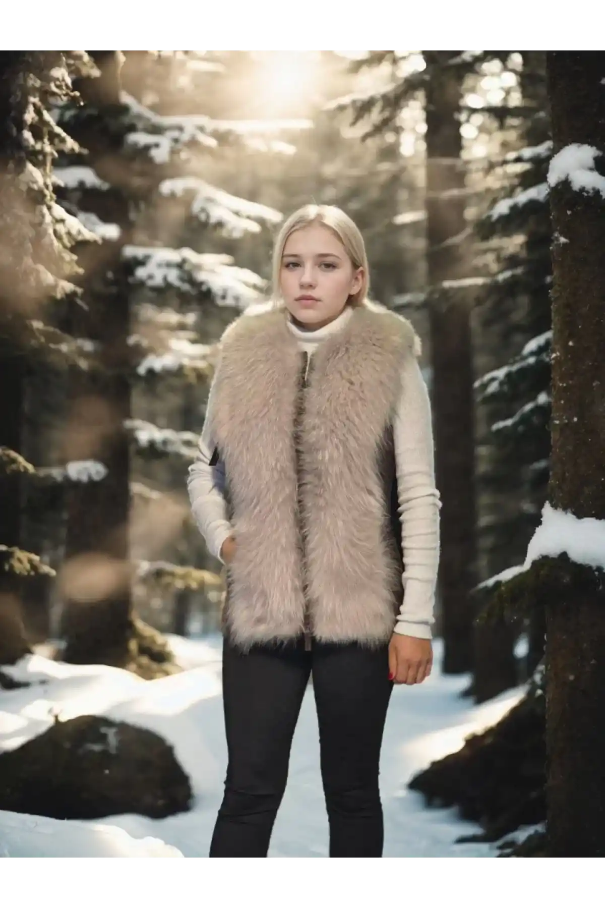 Kadın Kolsuz Fermuarlı Yelek - Kahve