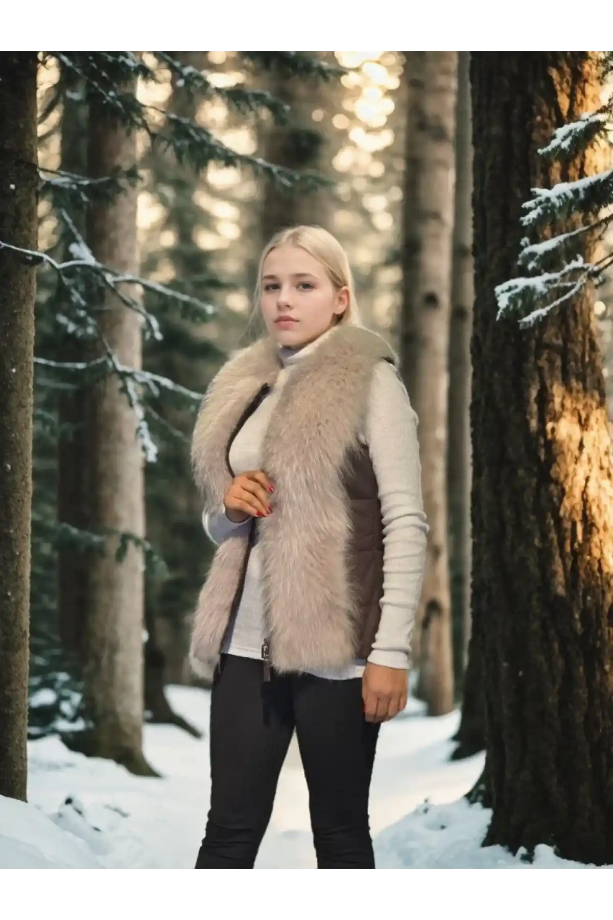 Kadın Kolsuz Fermuarlı Yelek - Kahve