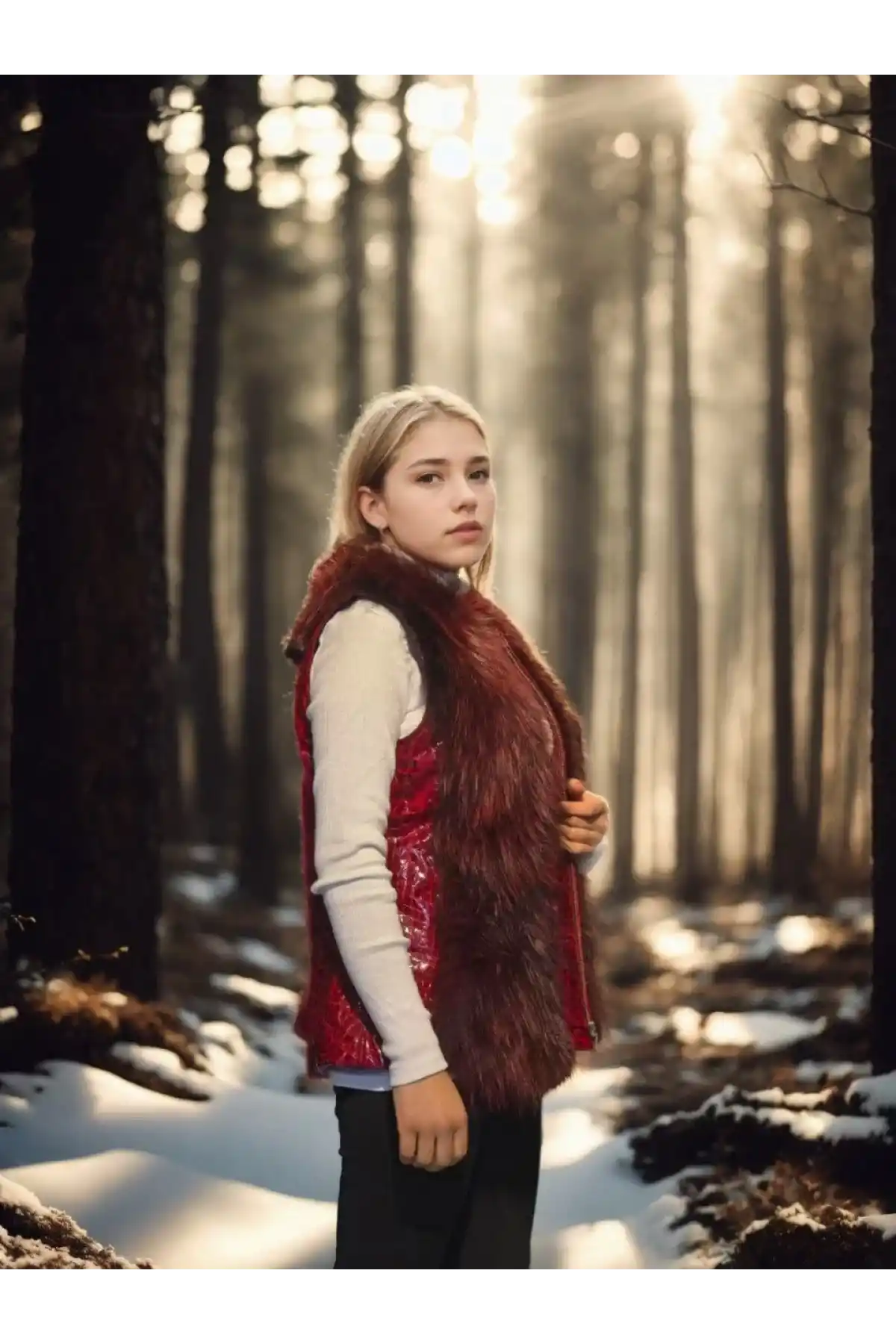 Kadın Kolsuz Fermuarlı Yelek - Kırmızı