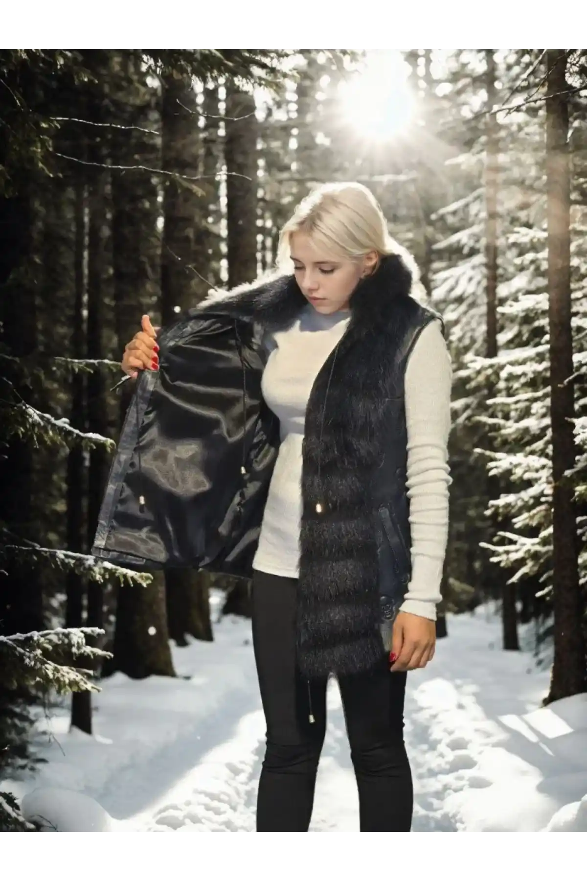 Kadın Kolsuz Fermuarlı Yelek - Lacivert