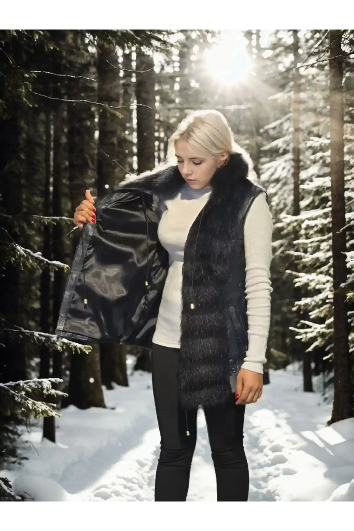 Kadın Kolsuz Fermuarlı Yelek - Lacivert